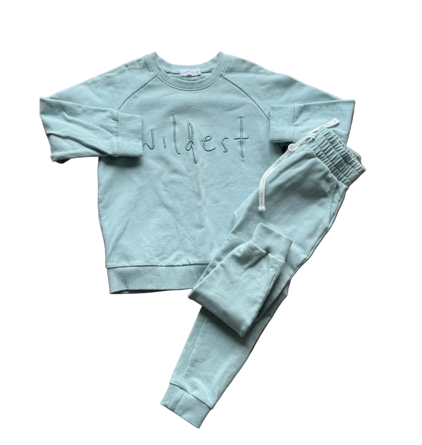 Ensemble sweat bleu glacier à encolure ronde et pantalon ajusté assorti, manches longues