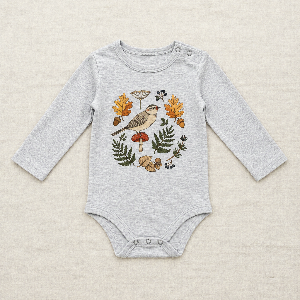 Body bébé manches longues gris clair à imprimé animaux, encolure pression.