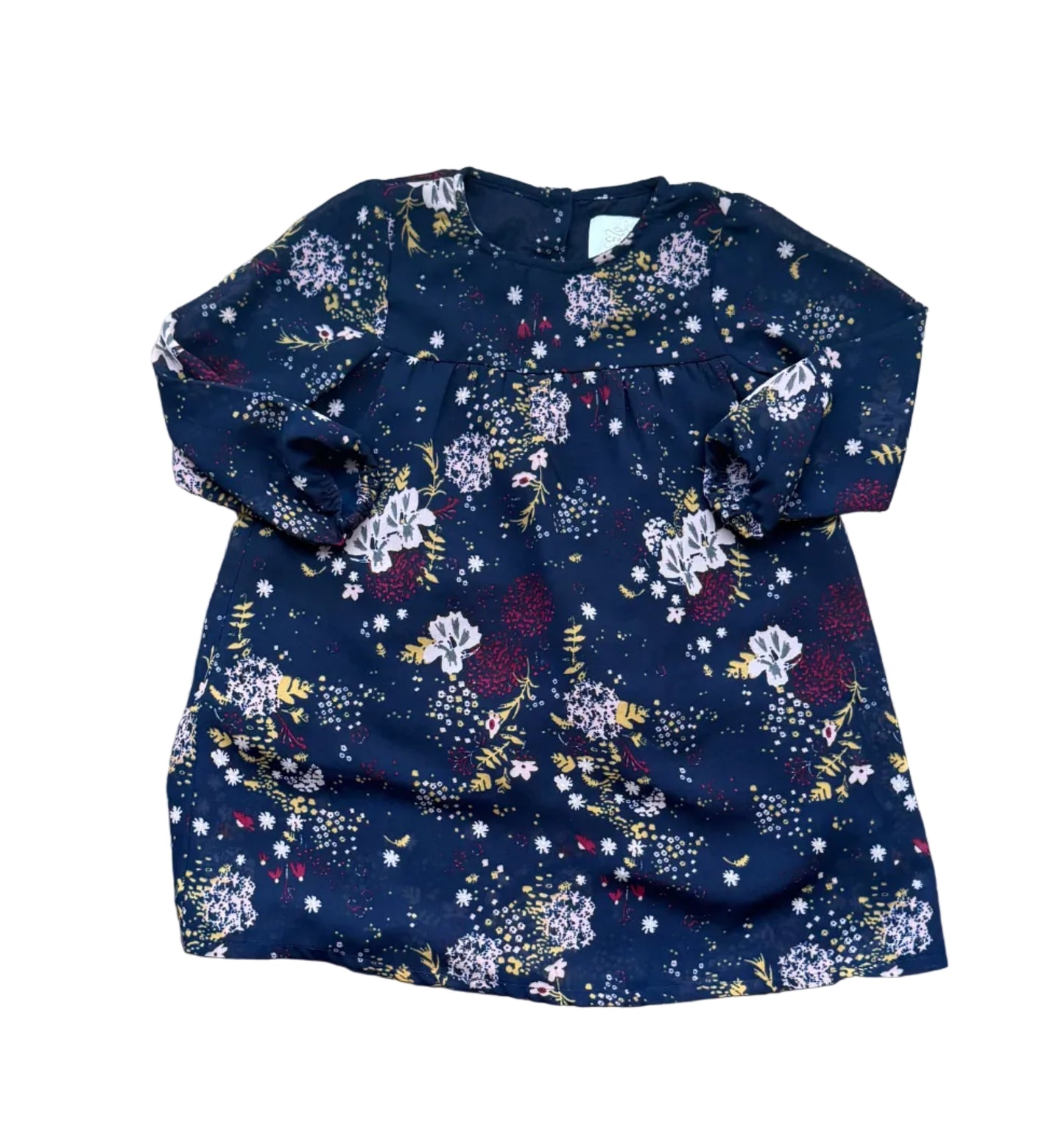 Robe bébé bleu nuit à manches longues, motif floral multicolore