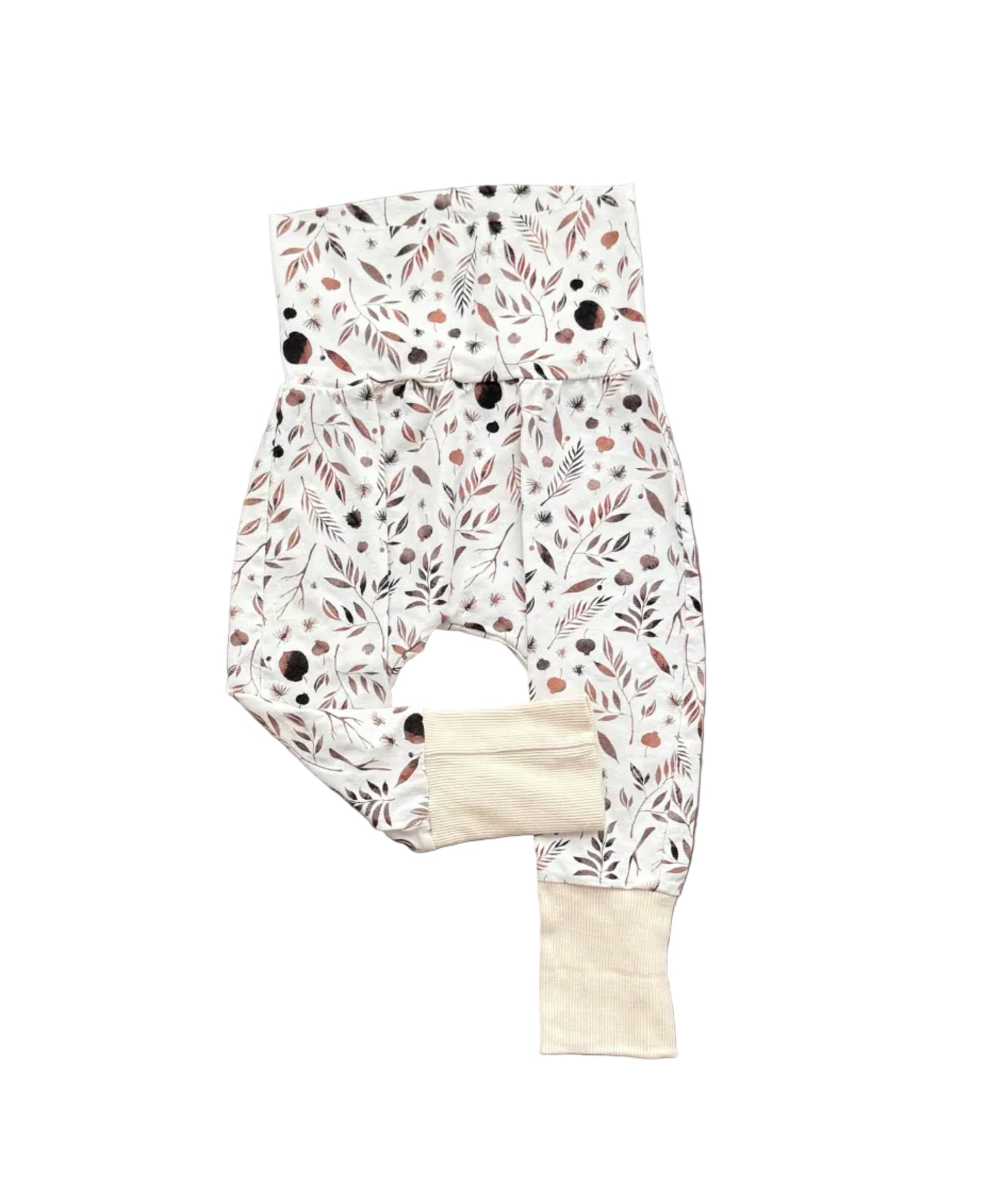 Legging évolutif bébé 6-12 mois crème à motifs feuillages, revers de chevilles