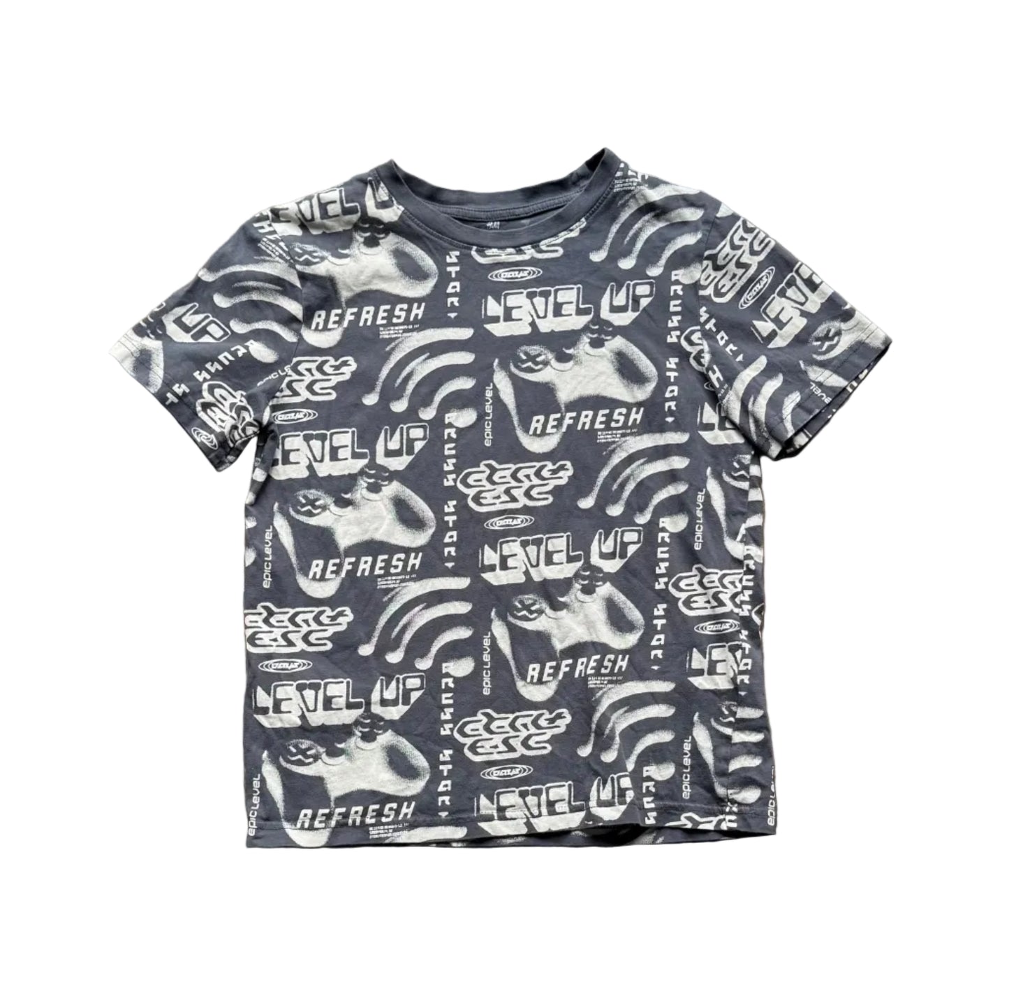 T-shirt enfant gris marine à motifs graphiques «REFRESH», manches courtes