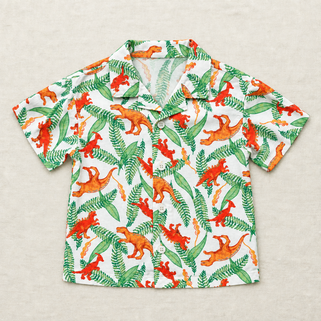 Chemise Old Navy enfant 18-24 mois à manches courtes, col à revers, motifs dinosaures.