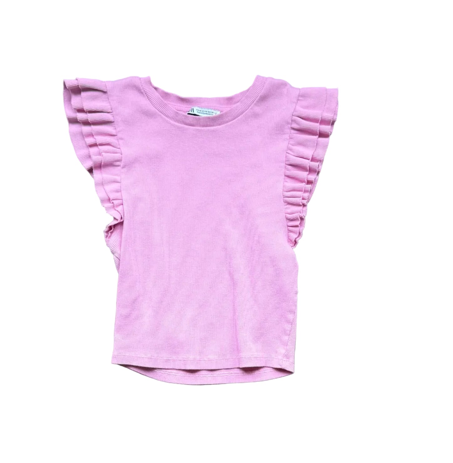 T-shirt enfant lilas à manches volantées et encolure ronde