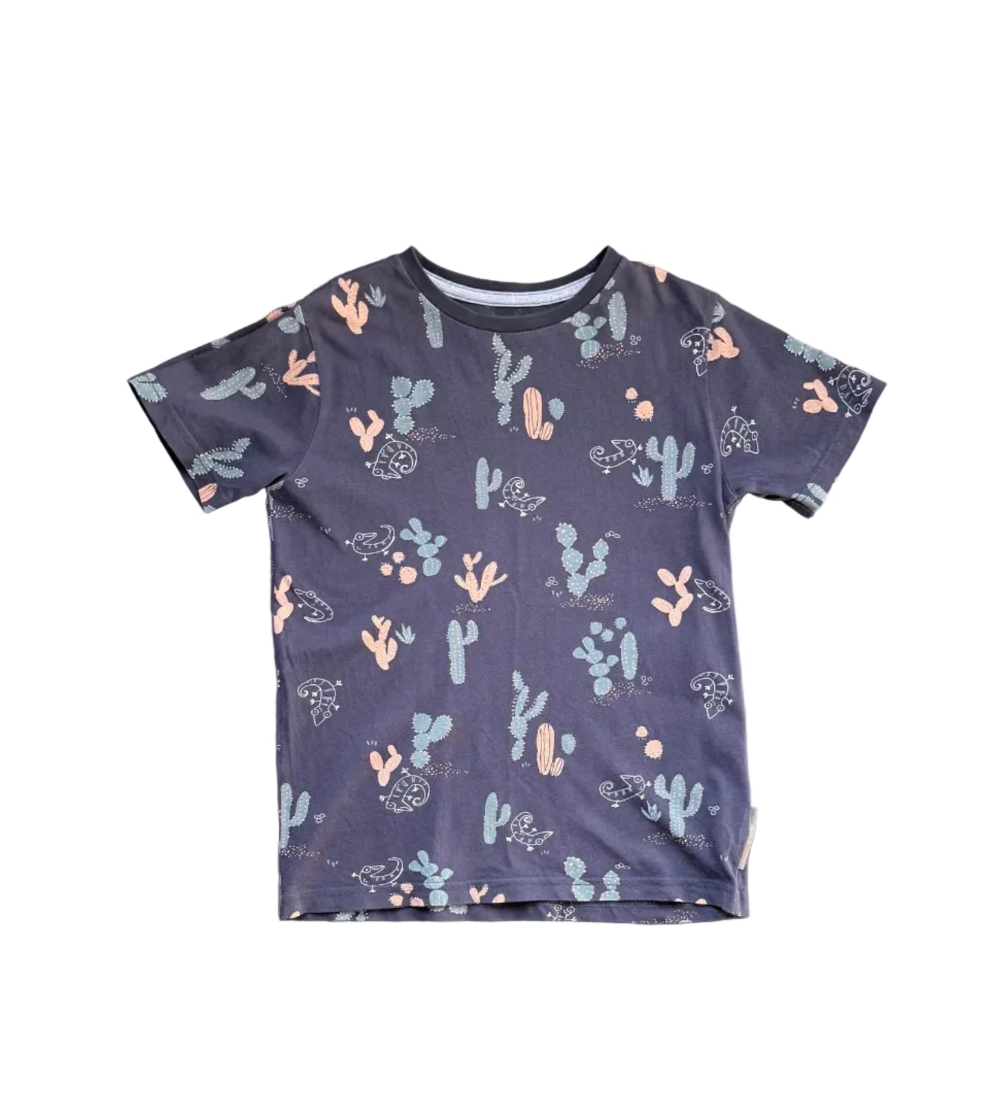 T-shirt enfant sombre à motifs animaux (cactus, lapins), col rond