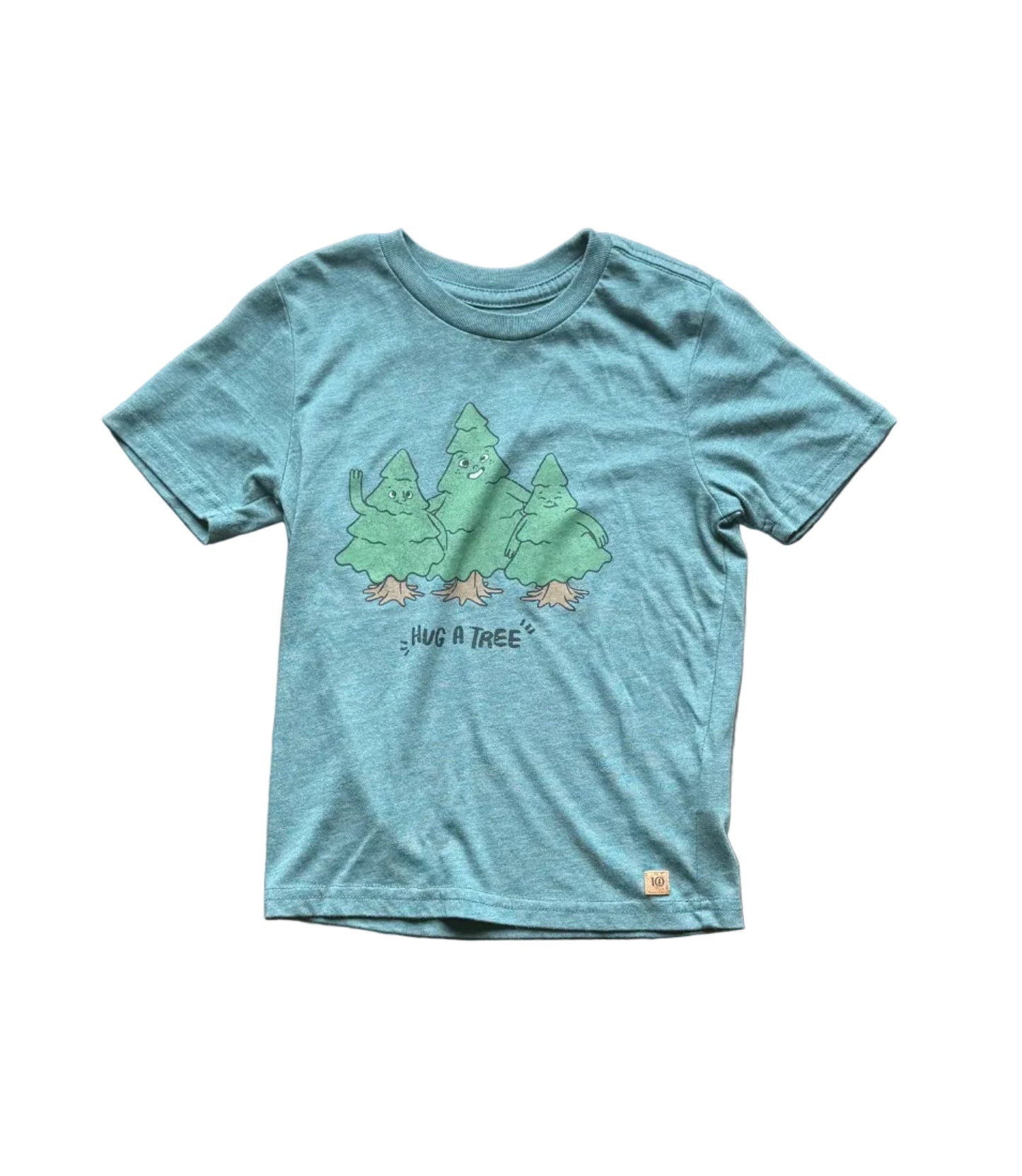 T-shirt enfant turquoise à motif d’arbres, col rond, manches courtes, 4 ans
