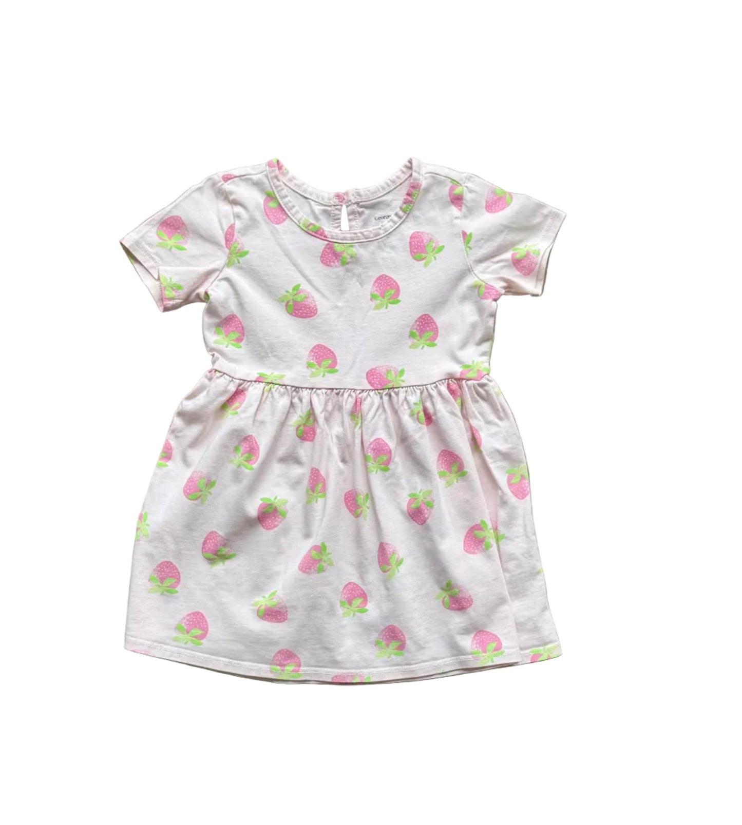 Robe enfant en jersey gris clair à manches courtes, imprimé fruits roses et verts