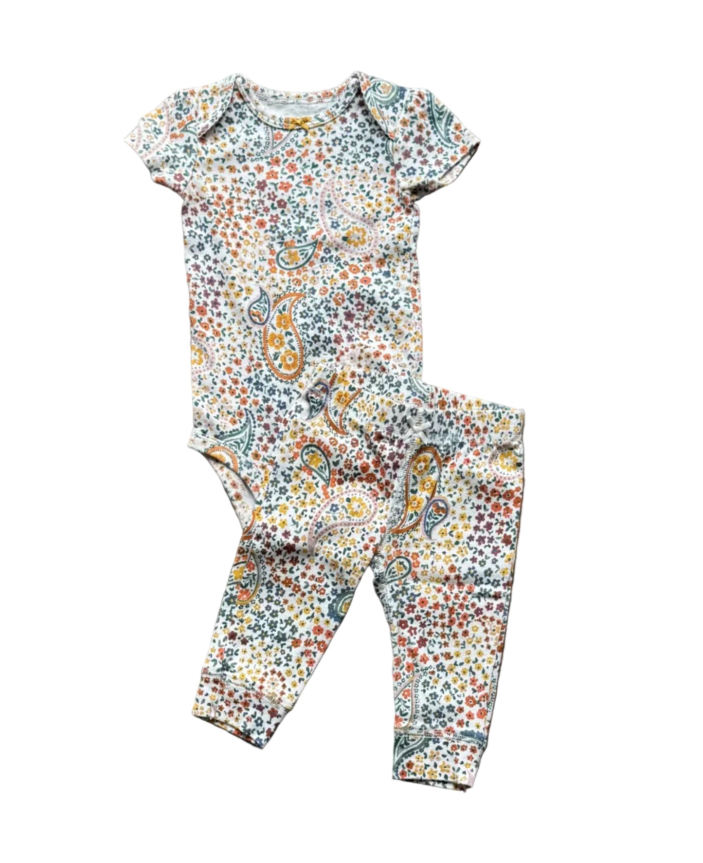 Ensemble bébé 6 mois: body manches courtes et pantalon multicolore à motifs