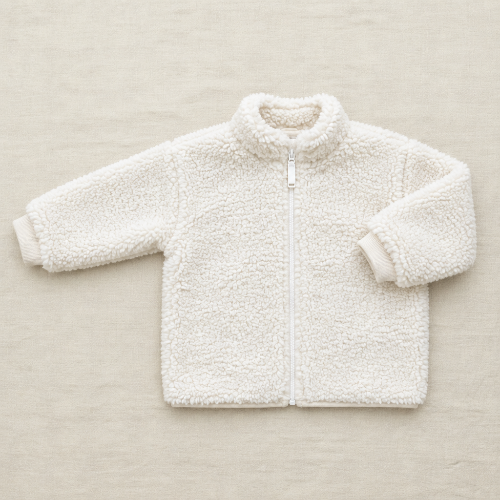 Manteau bébé blanc en sherpa à fermeture éclair, manches longues