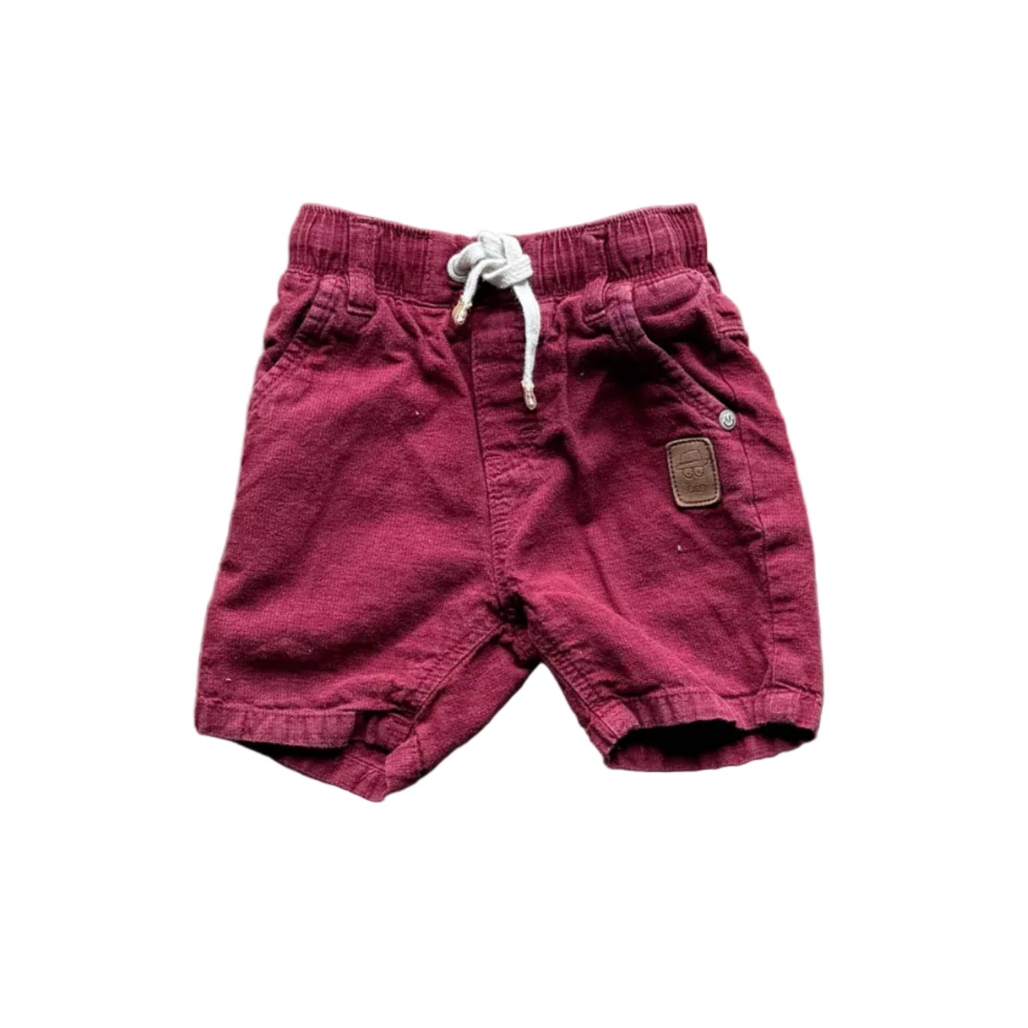 Short Souris Mini bourgogne 9-12 mois : taille élastique, cordon, poche poitrine