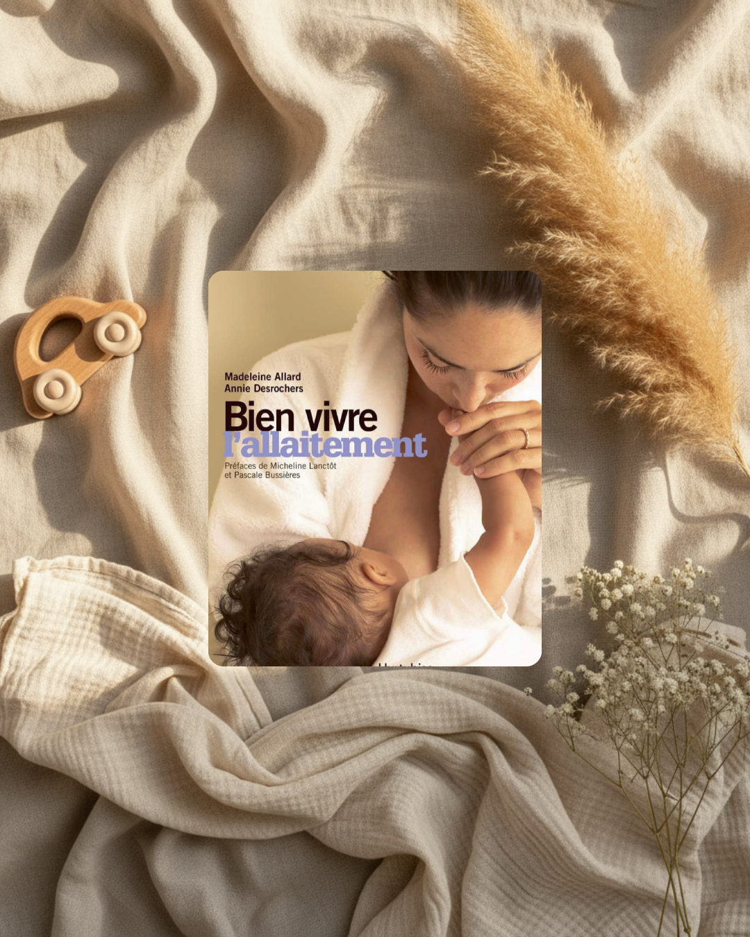 Livre d’allaitement : couverture beige avec photo de mère allaitant.