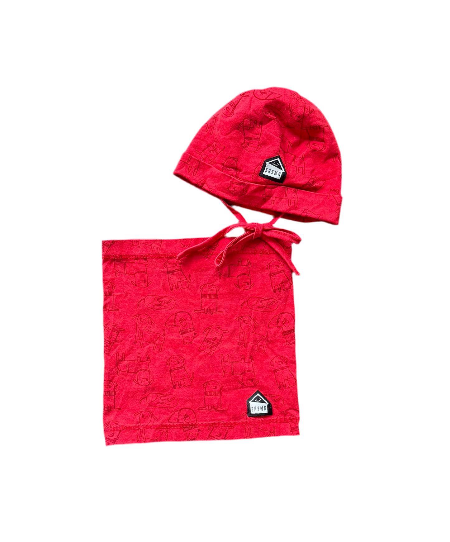 Ensemble bébé rouge : bonnet et haut à manches courtes imprimés souris, étiquette S&S
