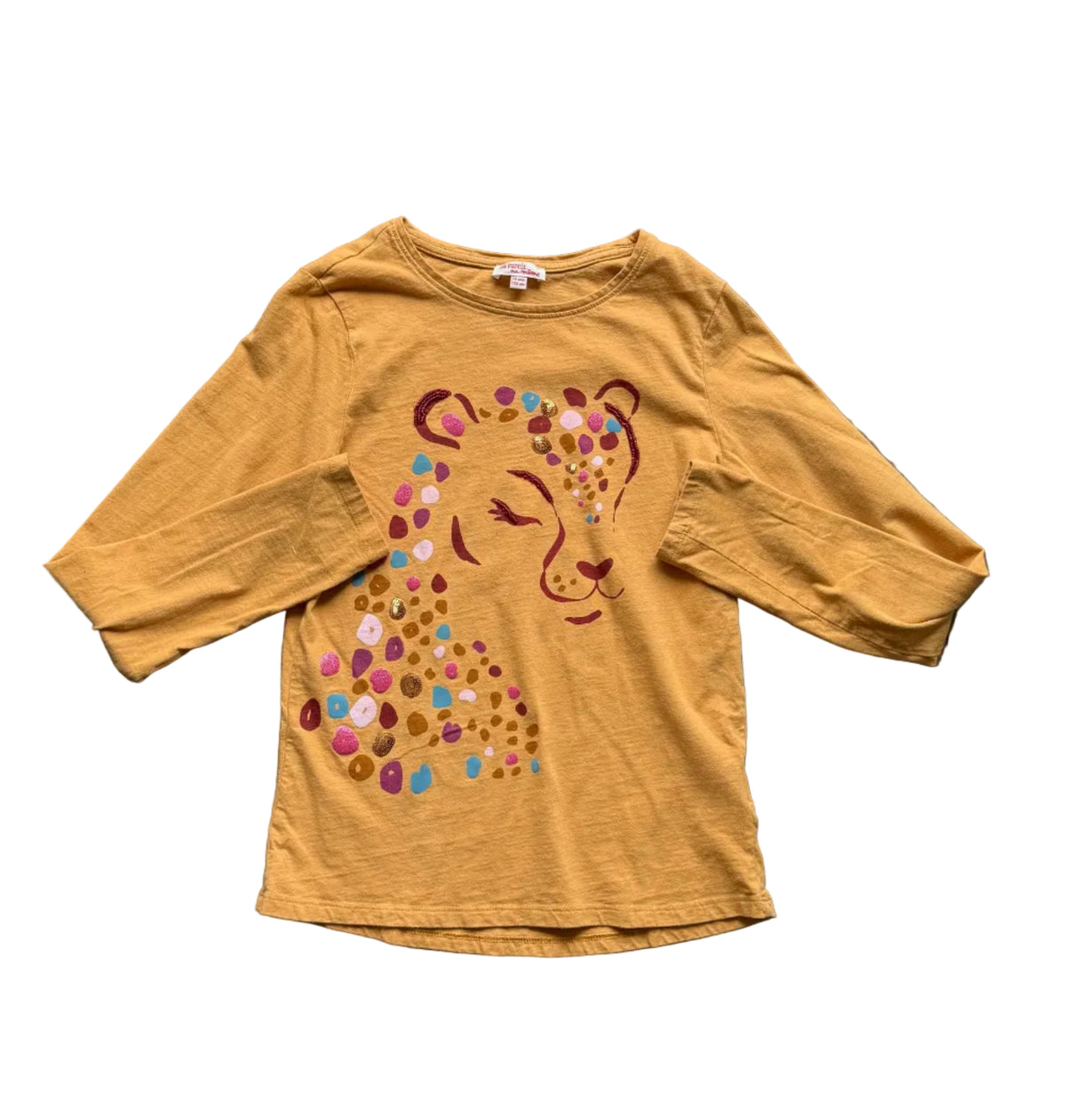 Chandail enfant moutarde Du pareil au même, motif lion multicolore