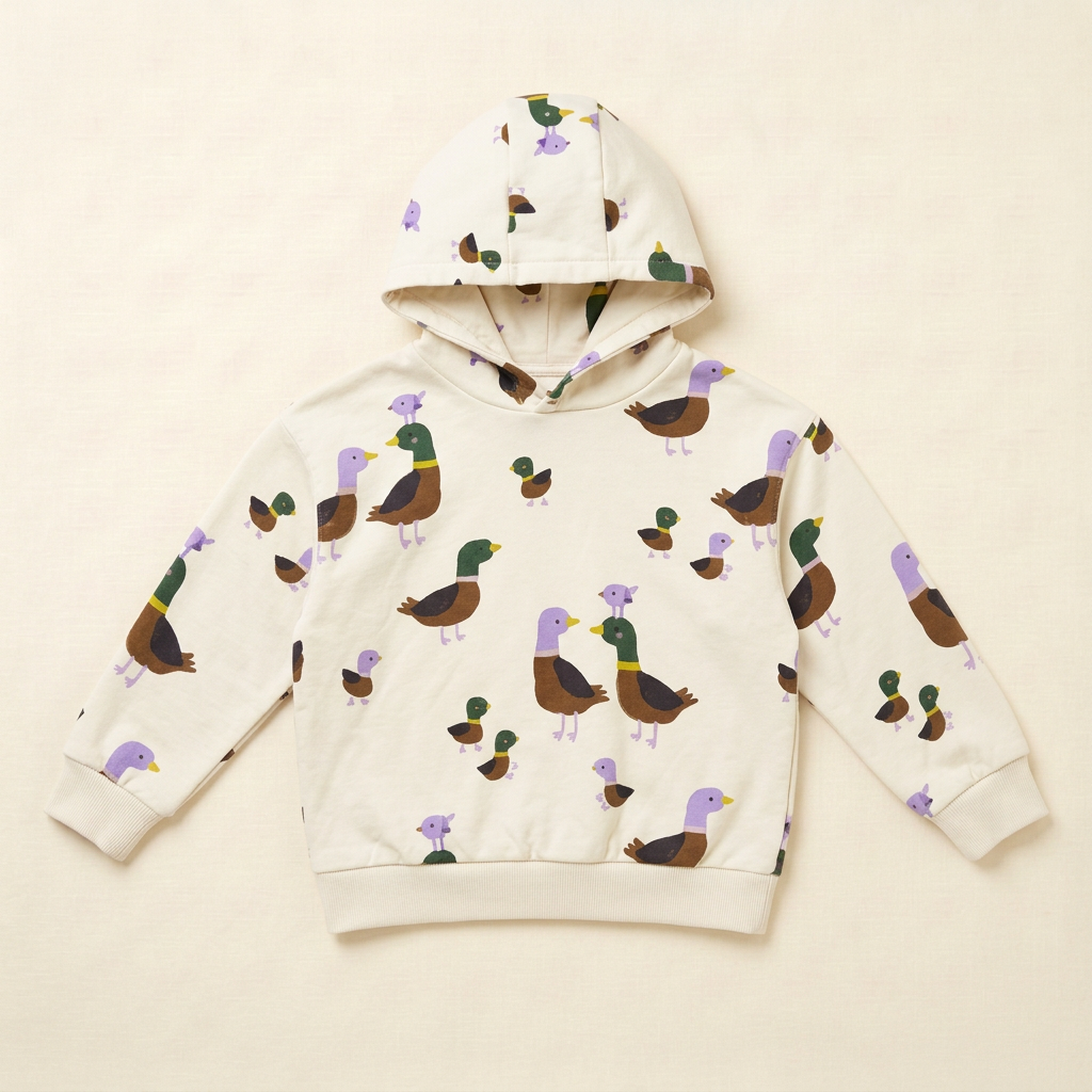 Hoodie bébé écru à capuche, imprimé animaux, poche kangourou et poignets côtelés