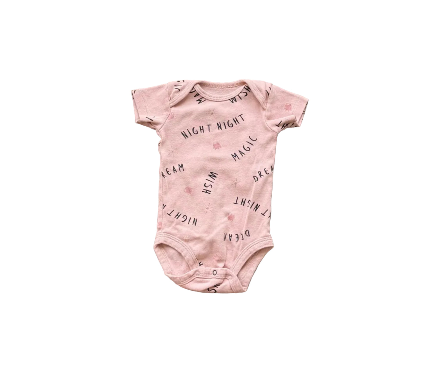 Body bébé rose 3 mois, manches courtes, fermeture pression, imprimé “Night”.