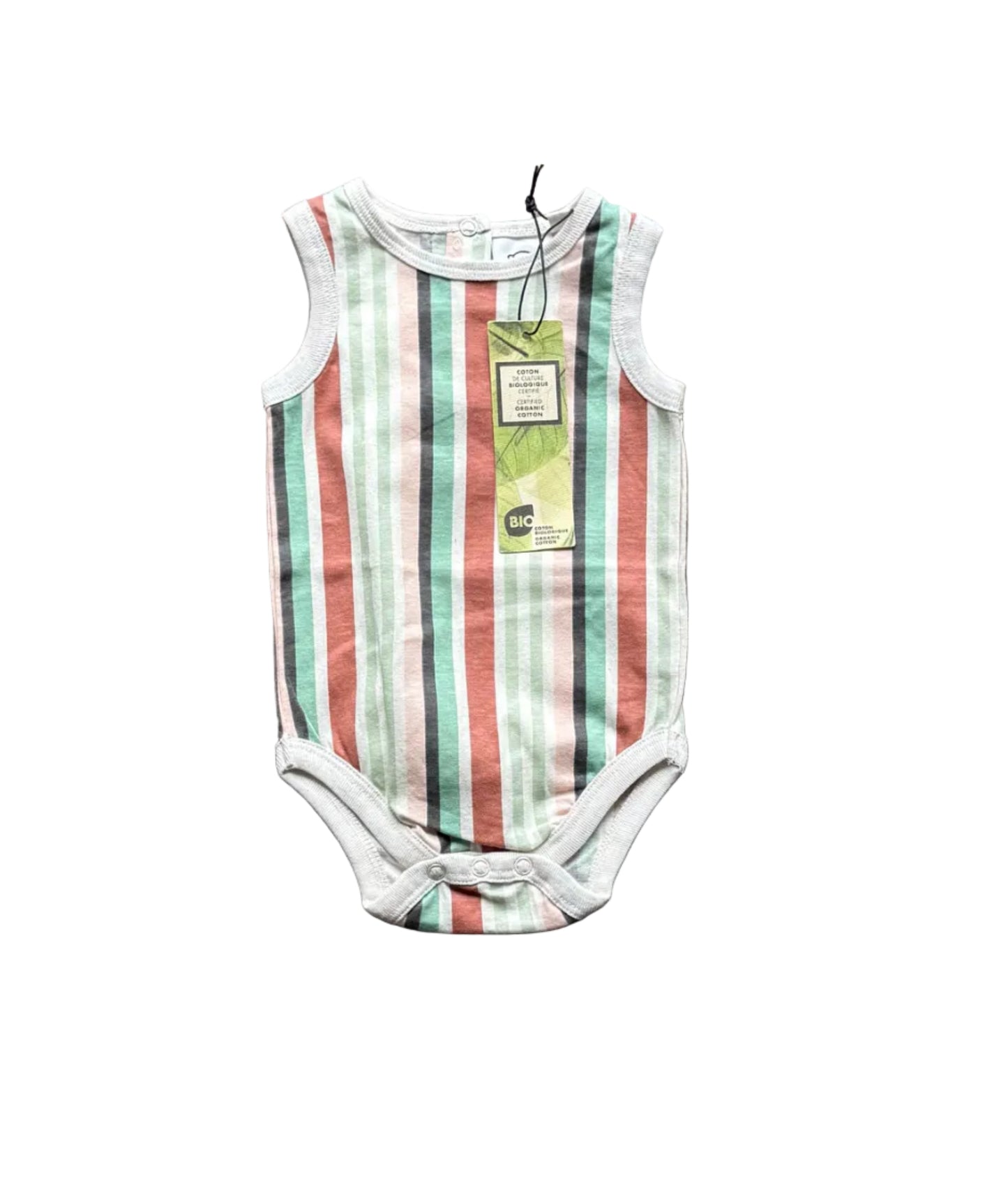 Body sans manches rayé multicolore, col rond et ouverture pression 6 mois