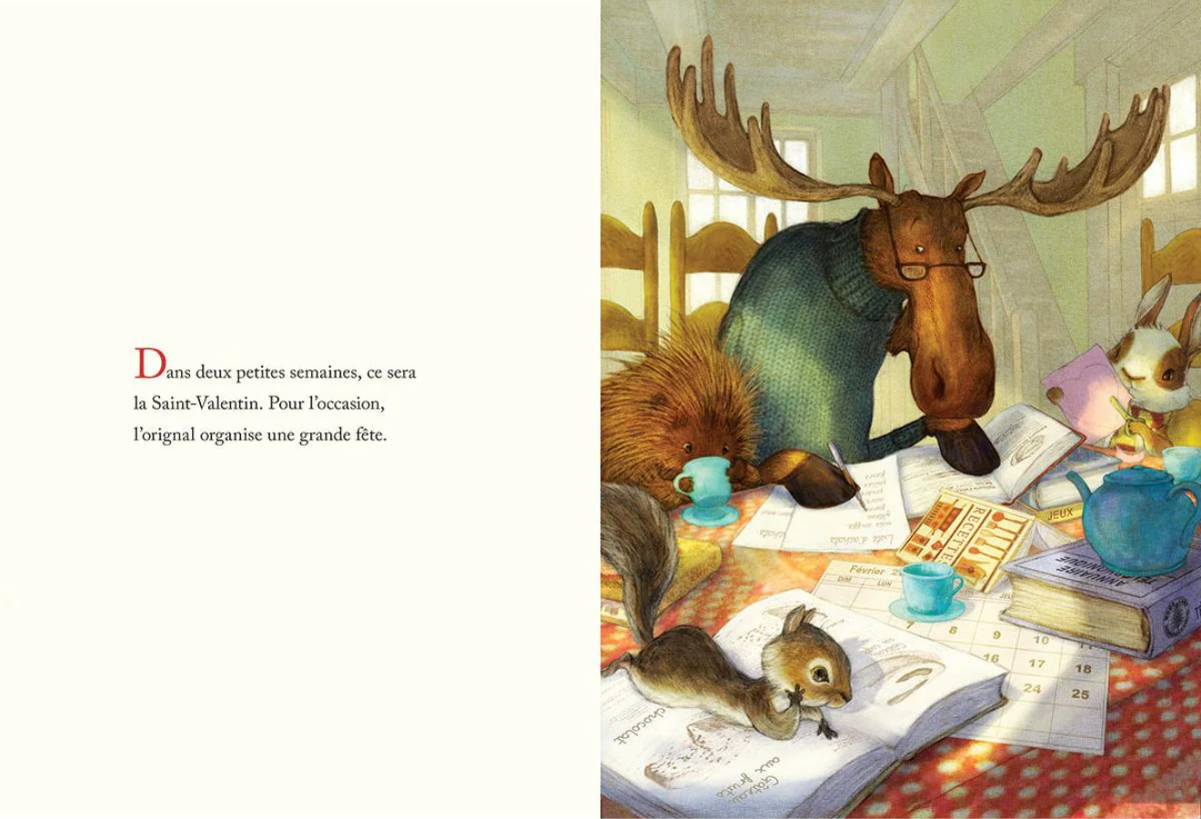 Illustration intérieure du livre: marmotte, écureuil et calendrier en fête