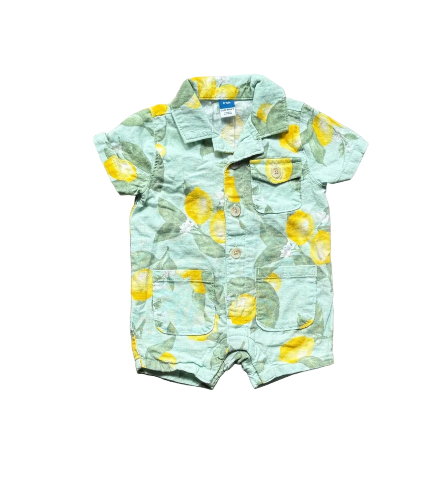 Barboteuse Old Navy 3-6 mois menthe à motif fruits, col boutonné, manches courtes