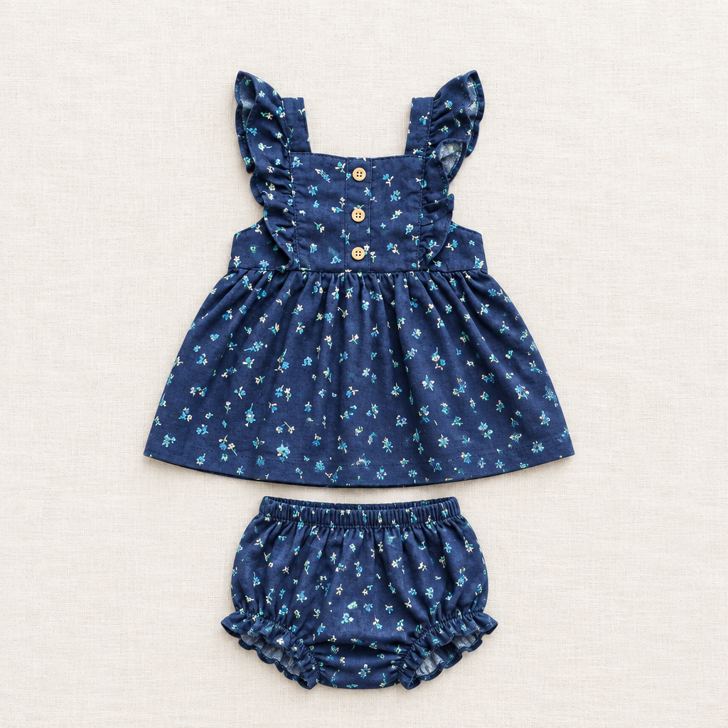 Ensemble robe et bloomer bébé Carter’s, bleu marine à motif floral bleu clair