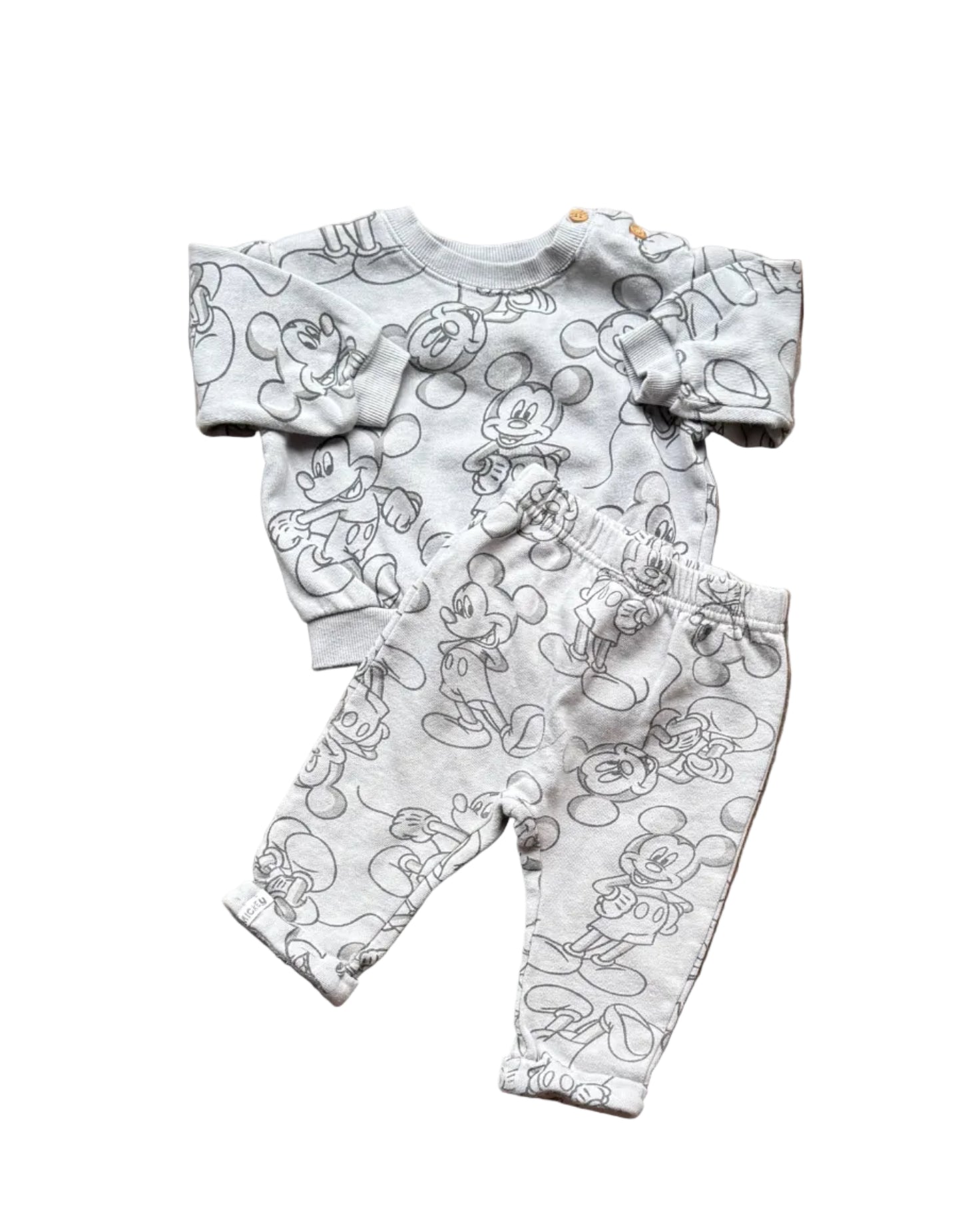 Ensemble bébé 2 pièces manches longues et pantalon imprimé Mickey, gris clair