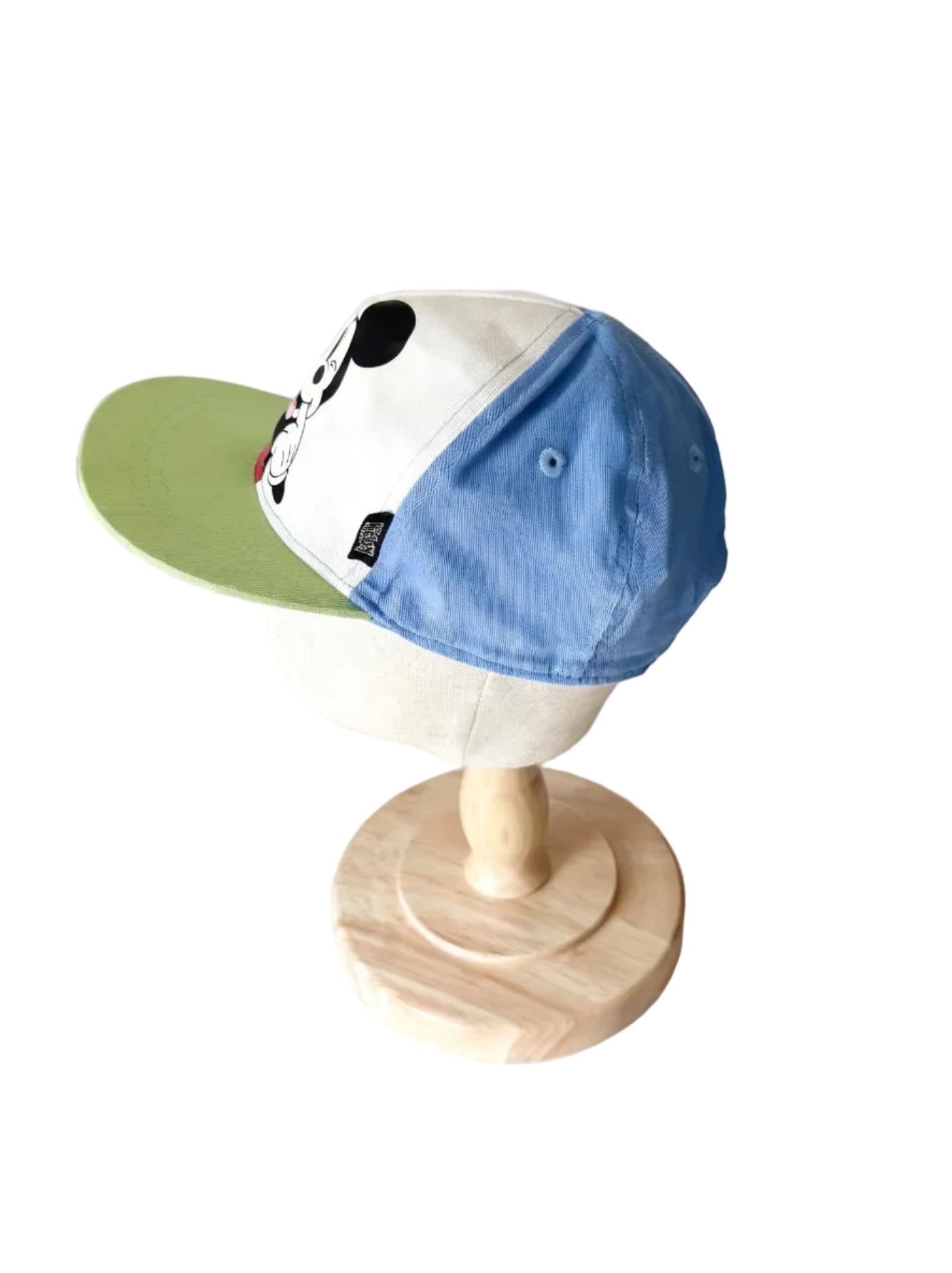 Casquette bébé H&M bleu ciel avec visière vert olive et appliqué Mickey