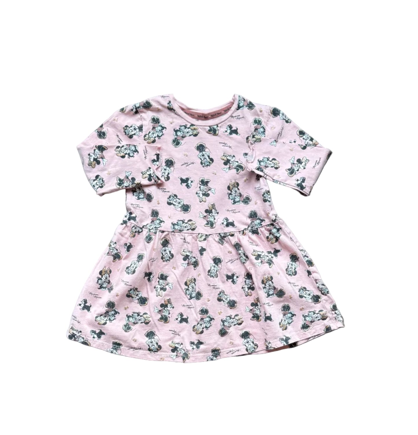 Robe enfant rose à manches longues, imprimé personnages, encolure ronde