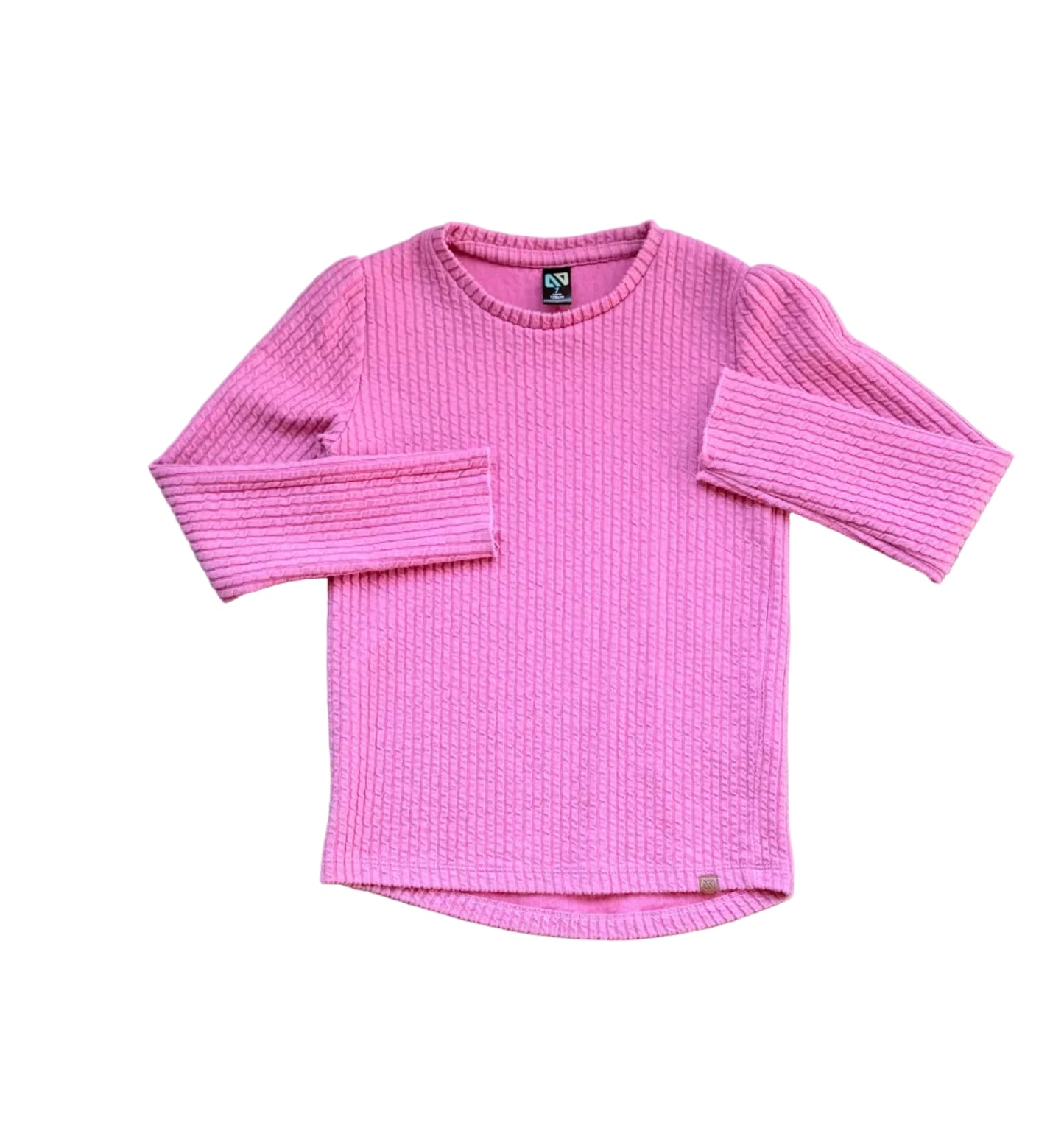 Chandail tricot fuchsia violet pour enfant de 7 ans, col rond et manches longues.