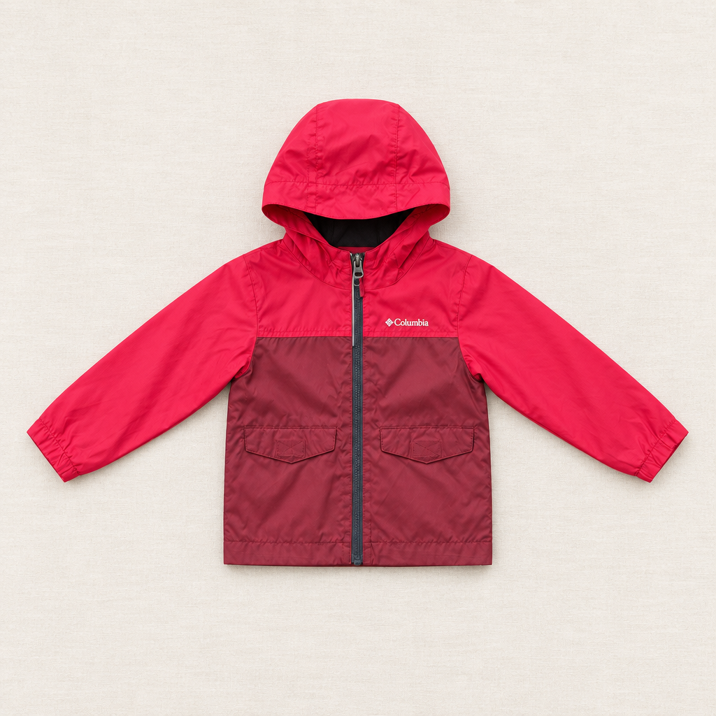 Manteau enfant rouge à capuche Columbia, fermeture zippée et poches
