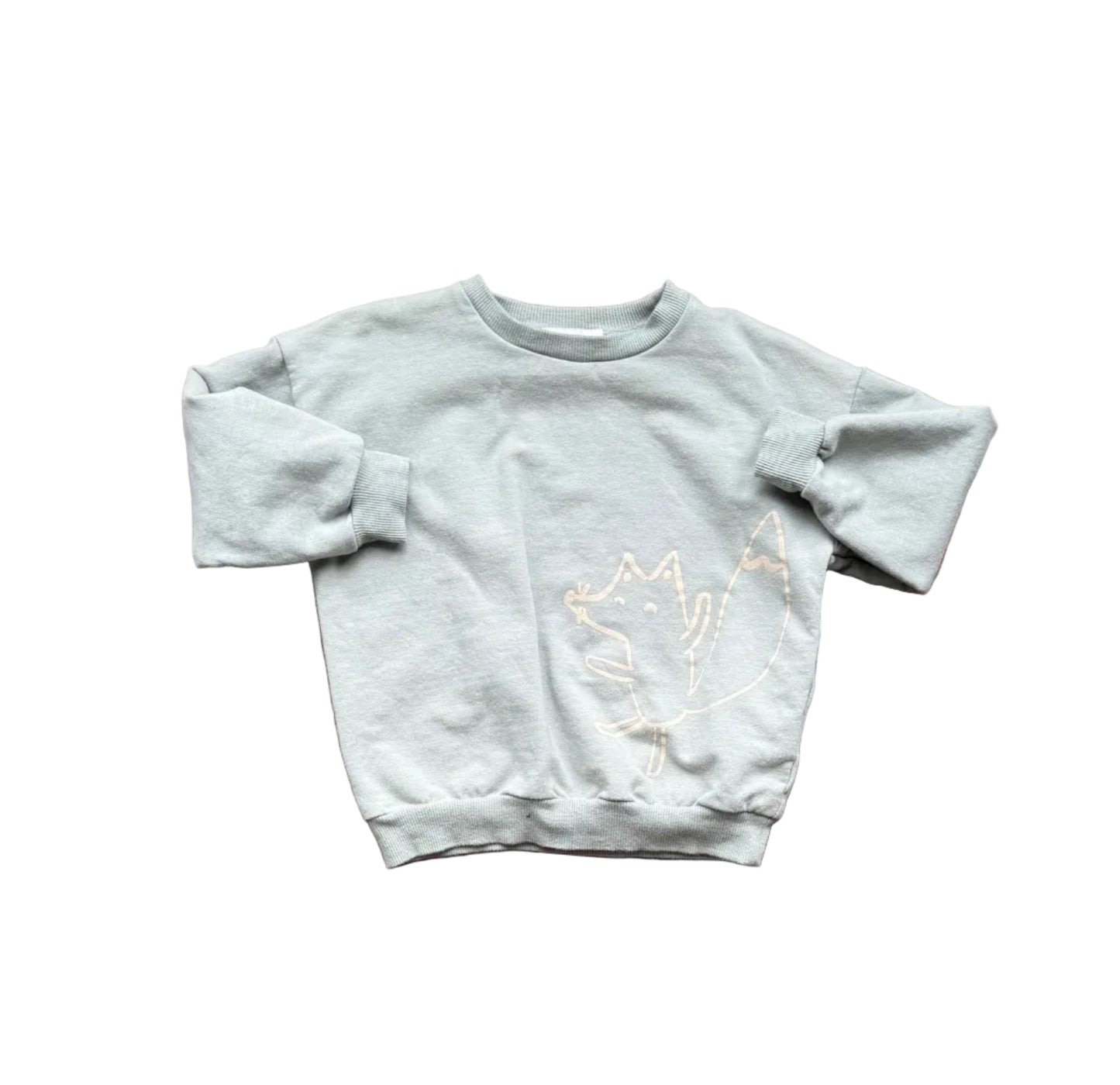 Chandail bébé 2 ans Blumind bleu-vert clair à col rond et motif imprimé doré