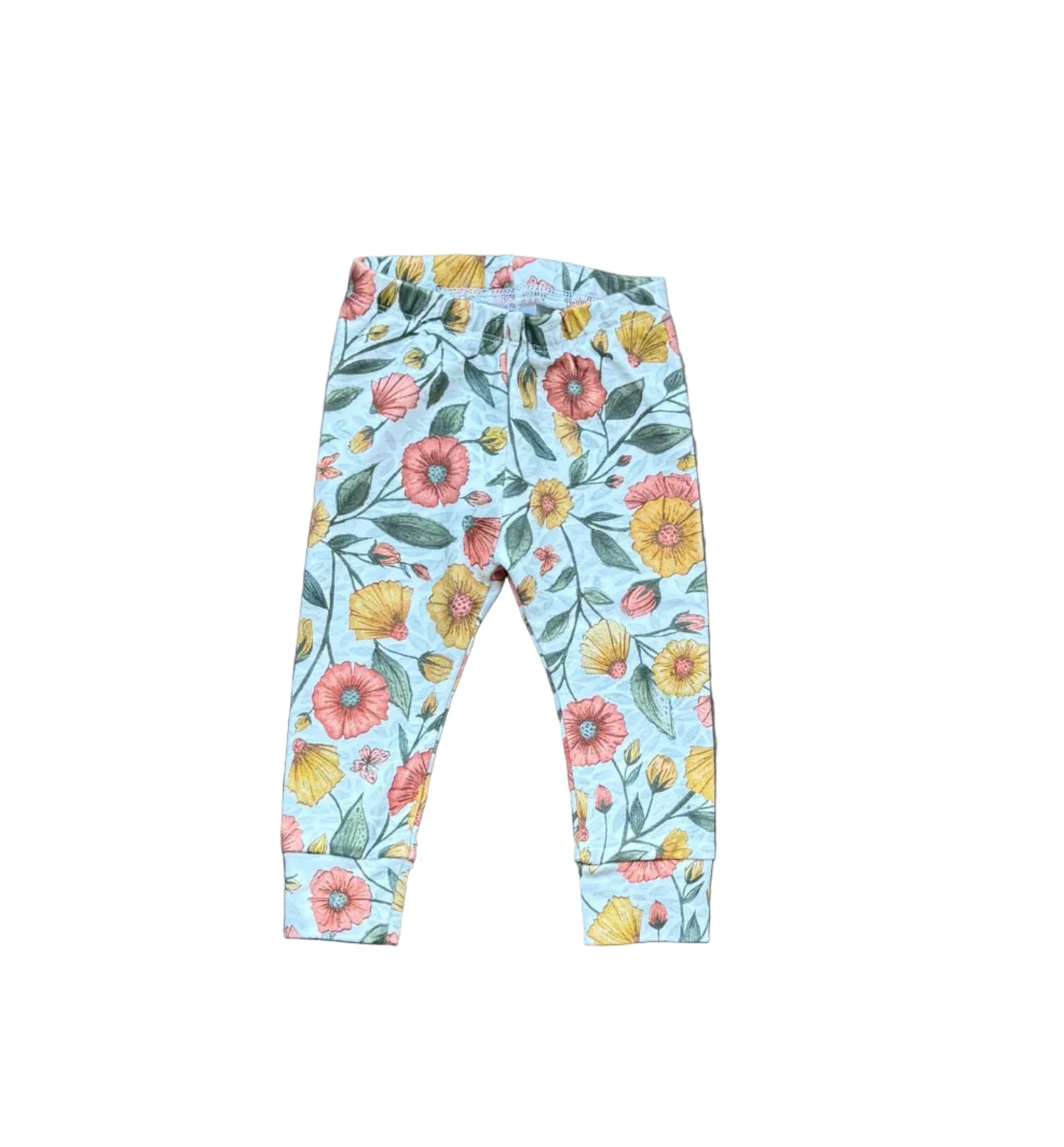 Legging bébé à fleurs pastel, jambes longues, taille élastique