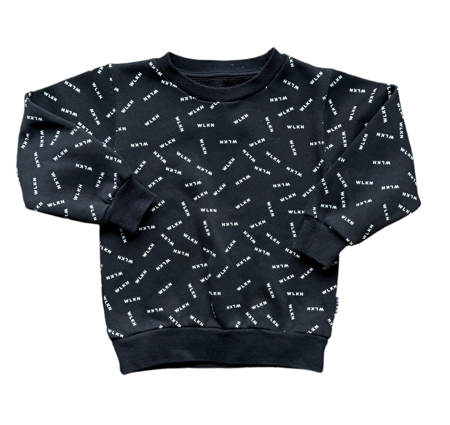 Chandail enfant WLKN noir à col rond, manches longues et motif intégral