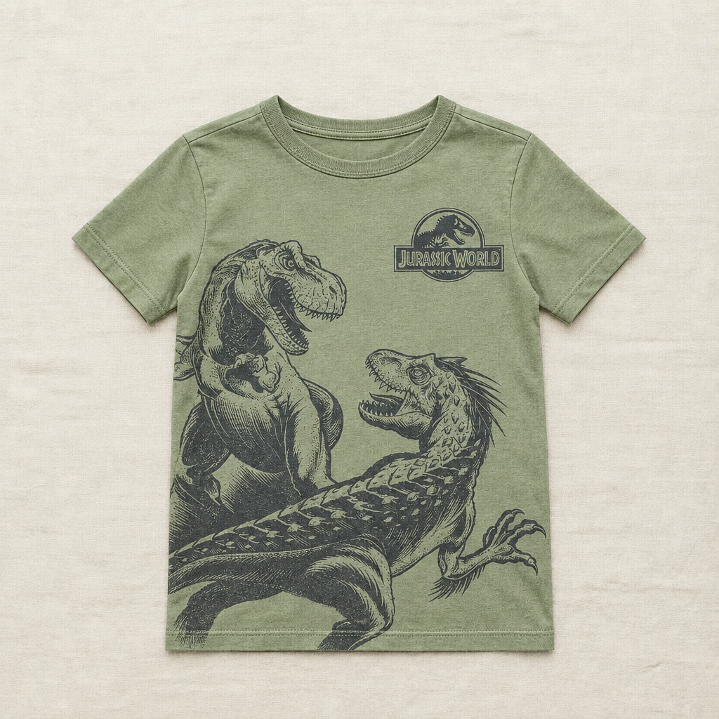T-shirt enfant vert à manches courtes avec impression dinosaures Jurassic World