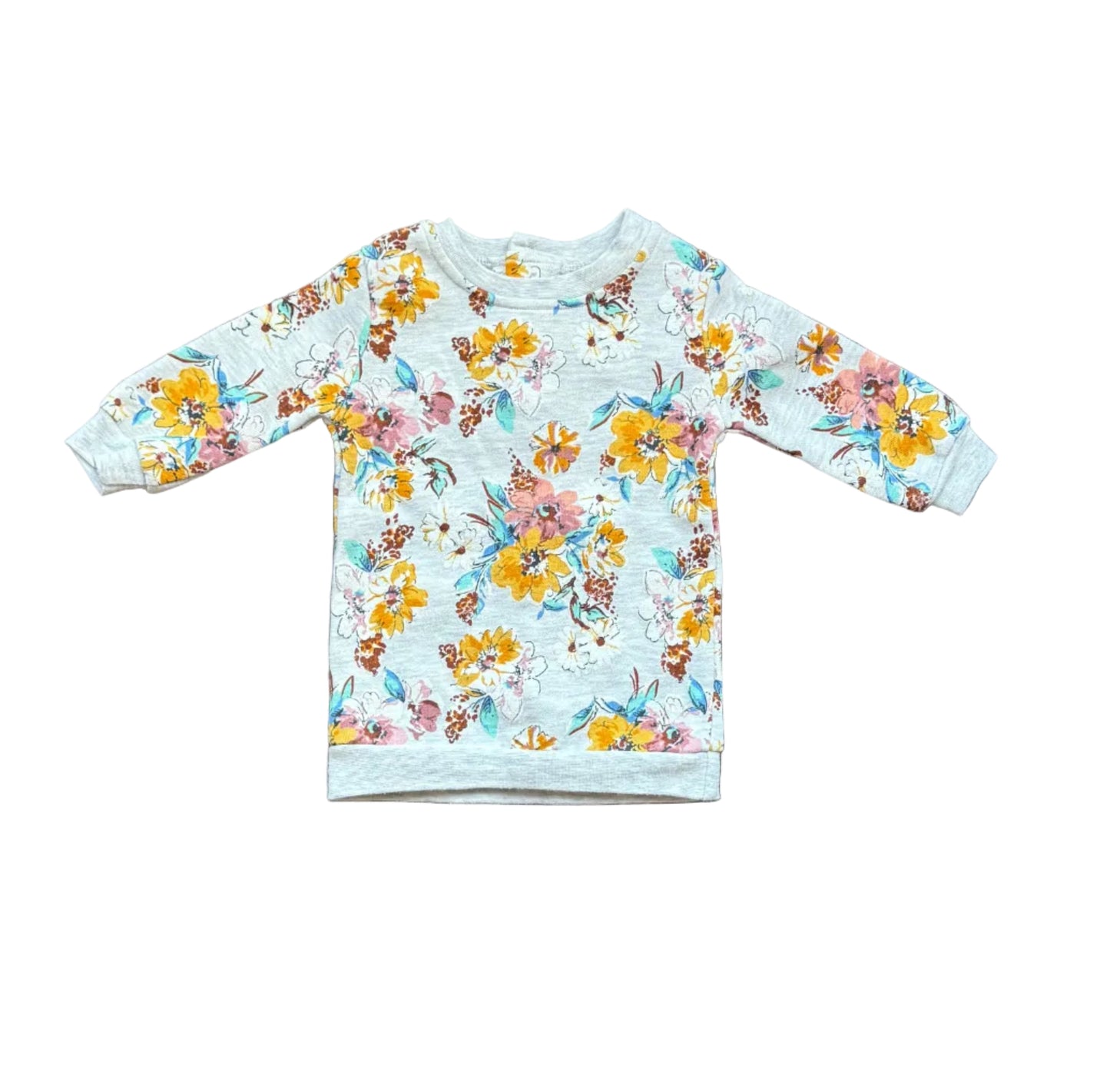 Tunique bébé 3 mois en coton bleu clair à fleurs multicolores