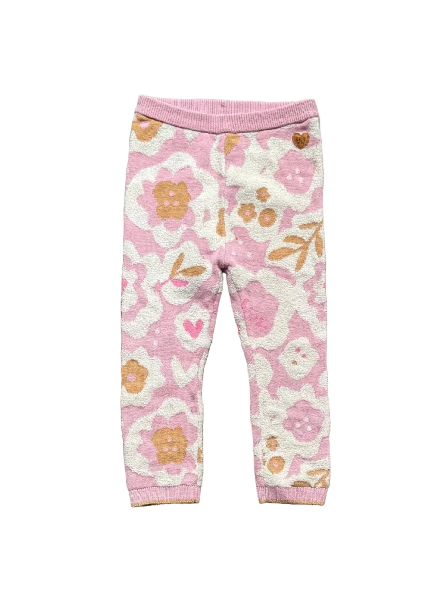 Legging Souris Mini 2-3 ans floral rose et blanc, taille côtelée