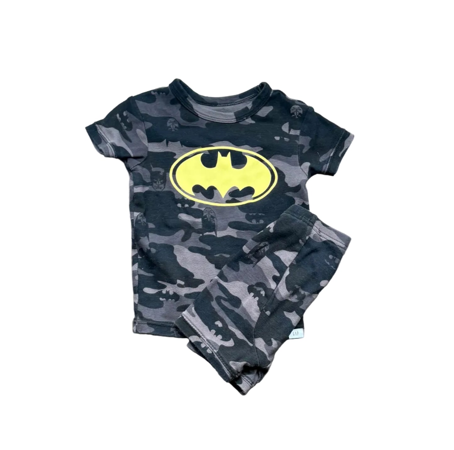Ensemble pyjama bébé camouflage bleu marine, haut manches courtes et pantalon avec logo Batman