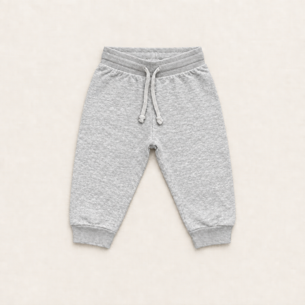Pantalon de jogging bébé en molleton gris clair, taille élastique et cordon