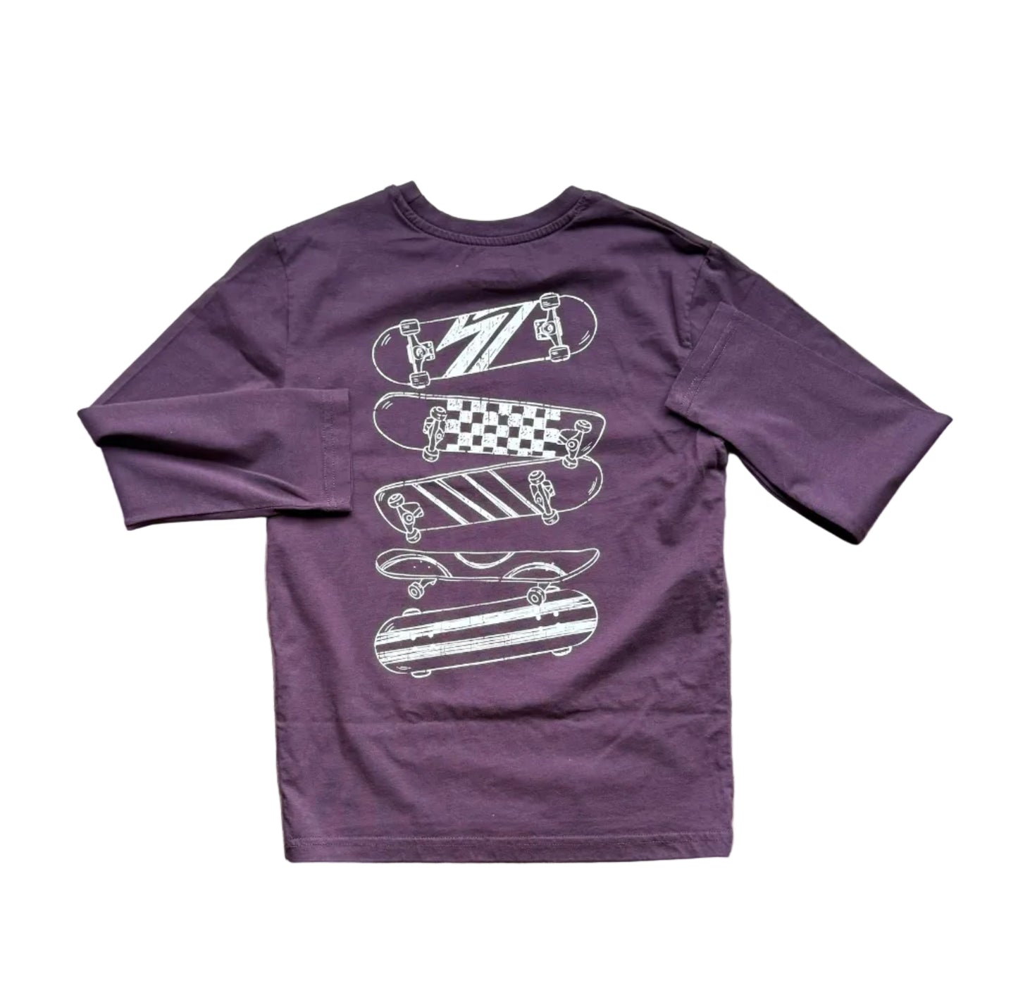 Chandail bourgogne 7-8 ans, manches longues, graphique skate en avant