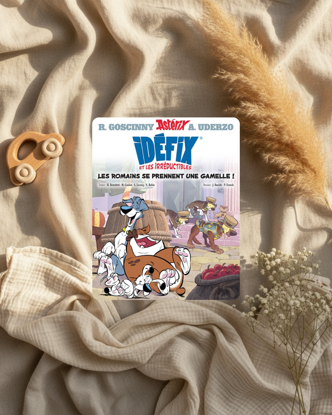 Livre « Idéfix et les Irréductibles » : couverture avec Astérix et chiens romains