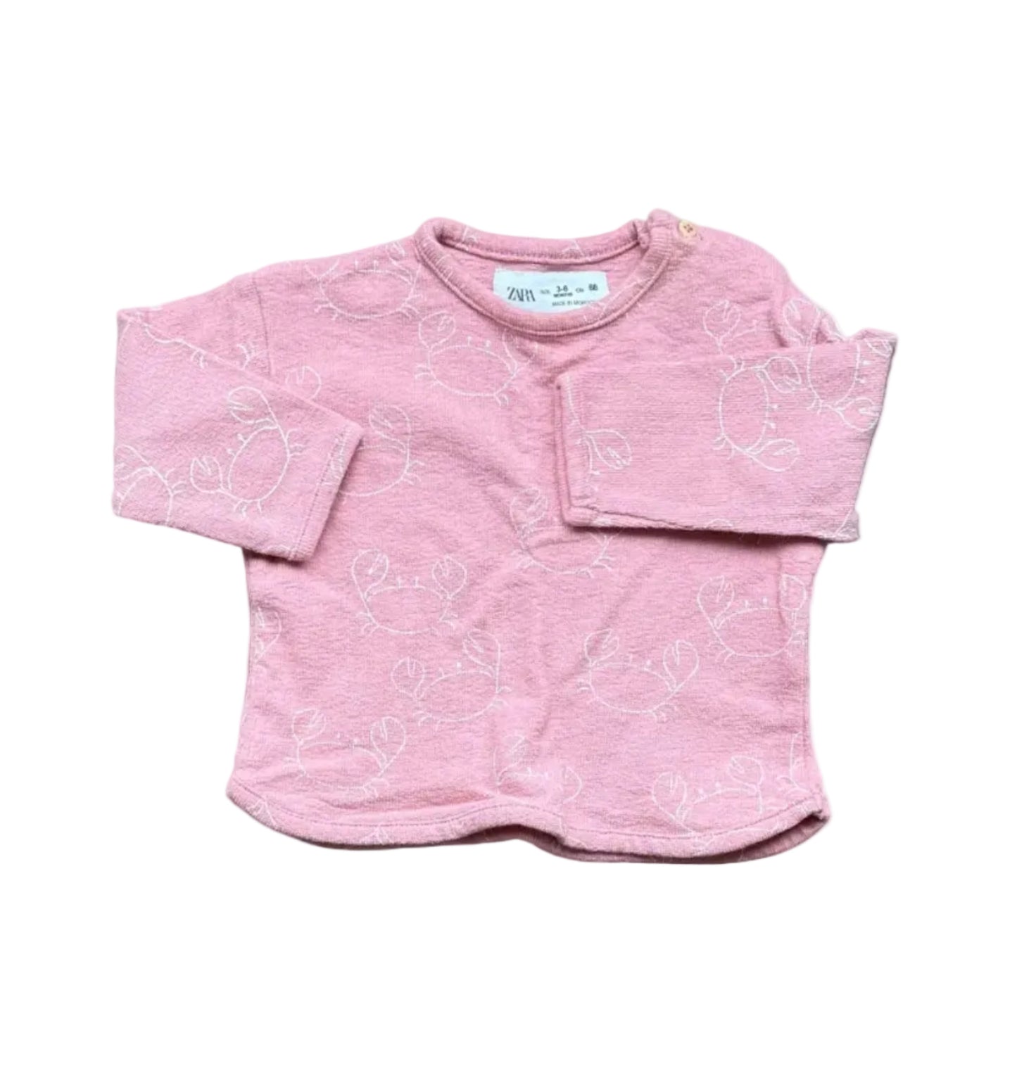 Zara 3-6 mois, haut bébé rose crème à manches longues, fermeture boutonnée