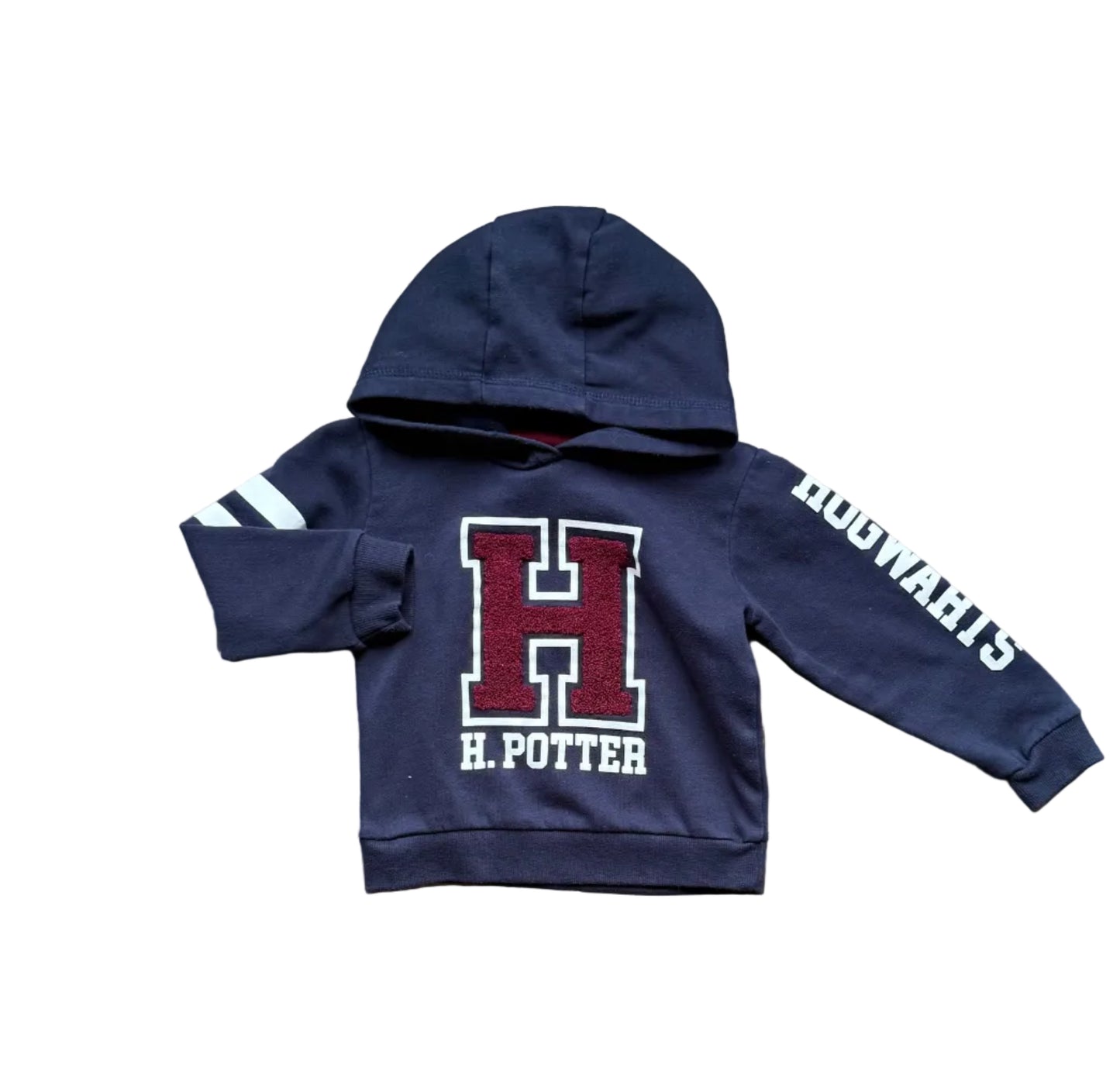 Veste à capuche enfant marine Harry Potter, logo H.POTTER au centre, capuche