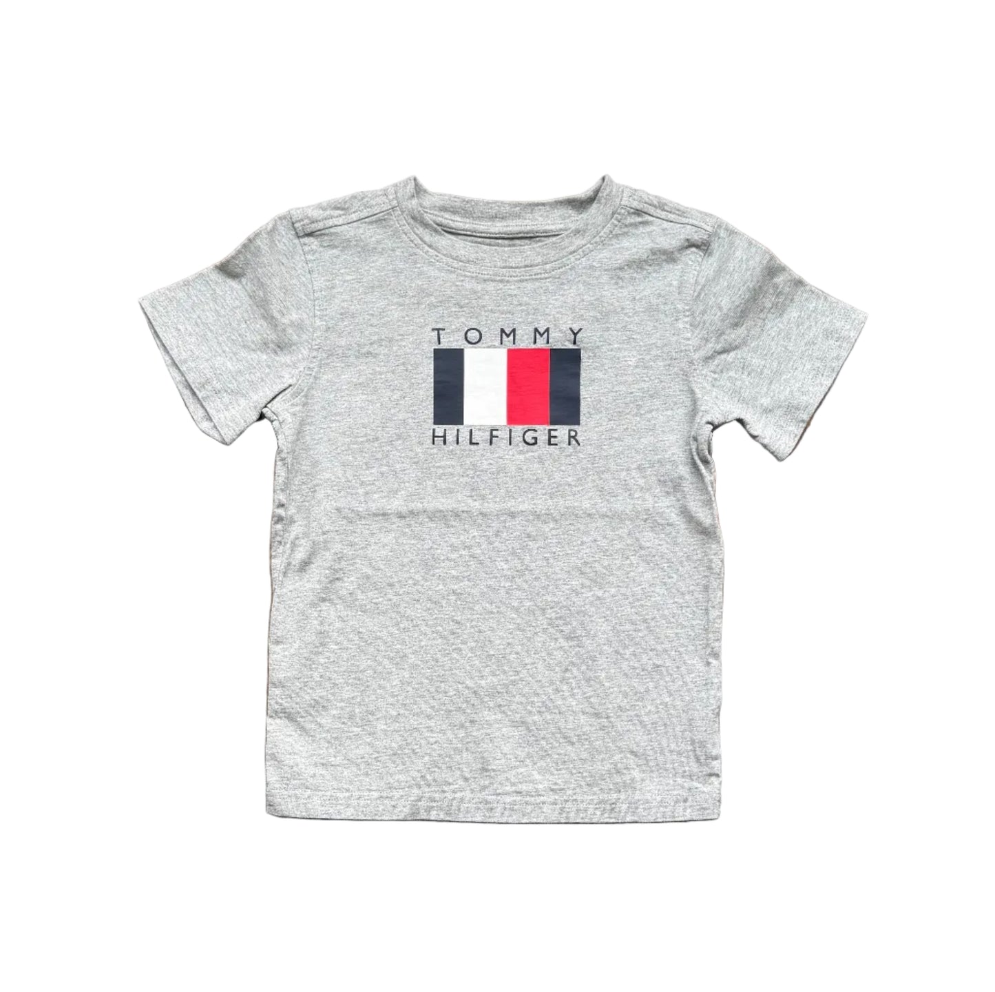 T-shirt gris Tommy Hilfiger 5 ans, manches courtes, logo poitrine multicolore