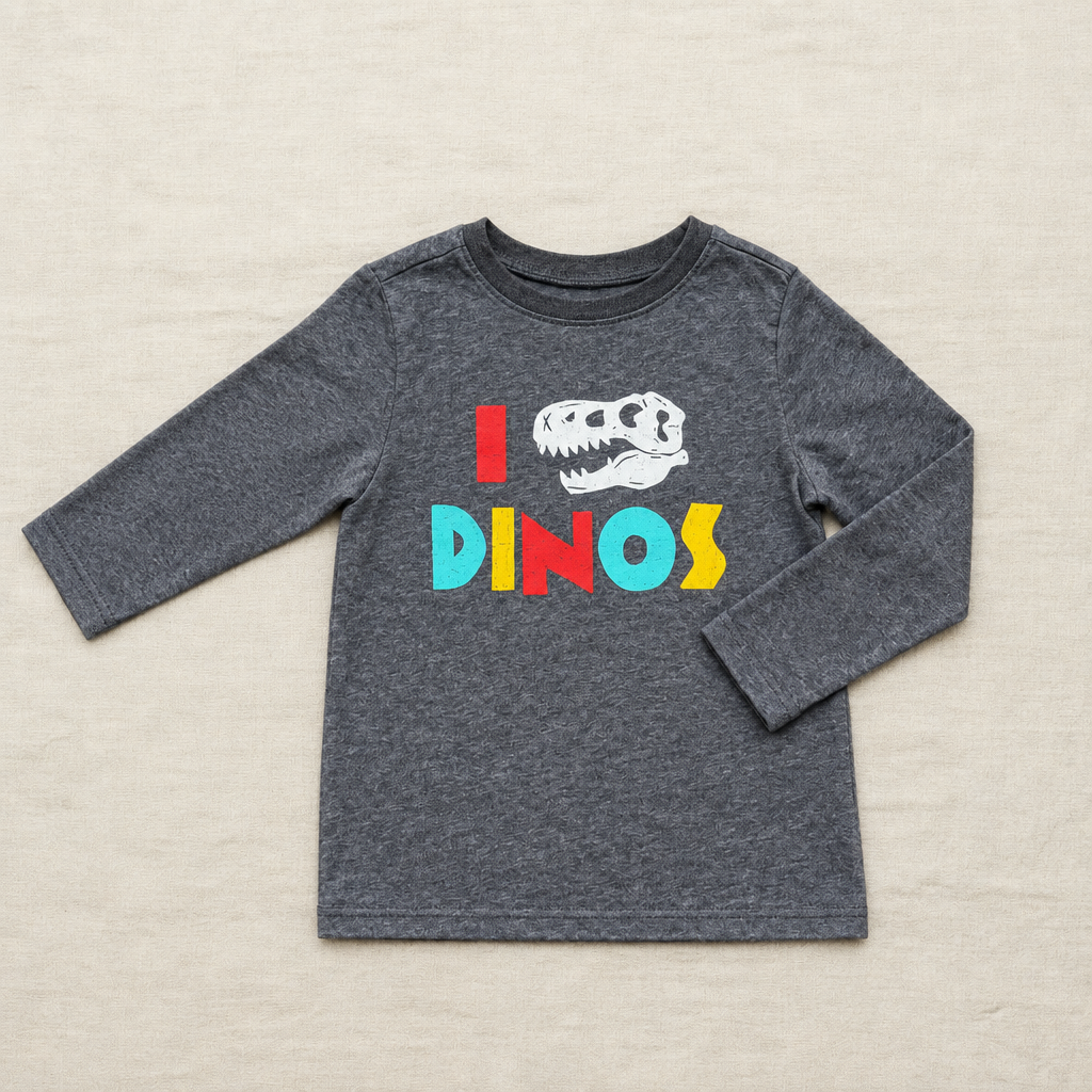 Chandail Old Navy gris foncé à manches longues, imprimé dinosaure « DINOS »
