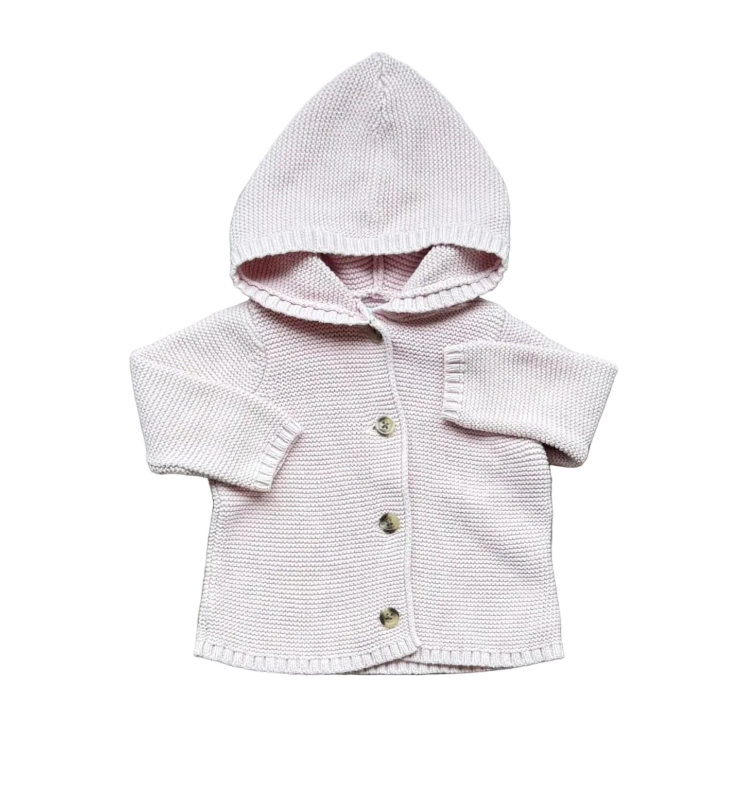 Cardigan bébé à capuche rose, fermeture boutonnée, 6-12 mois