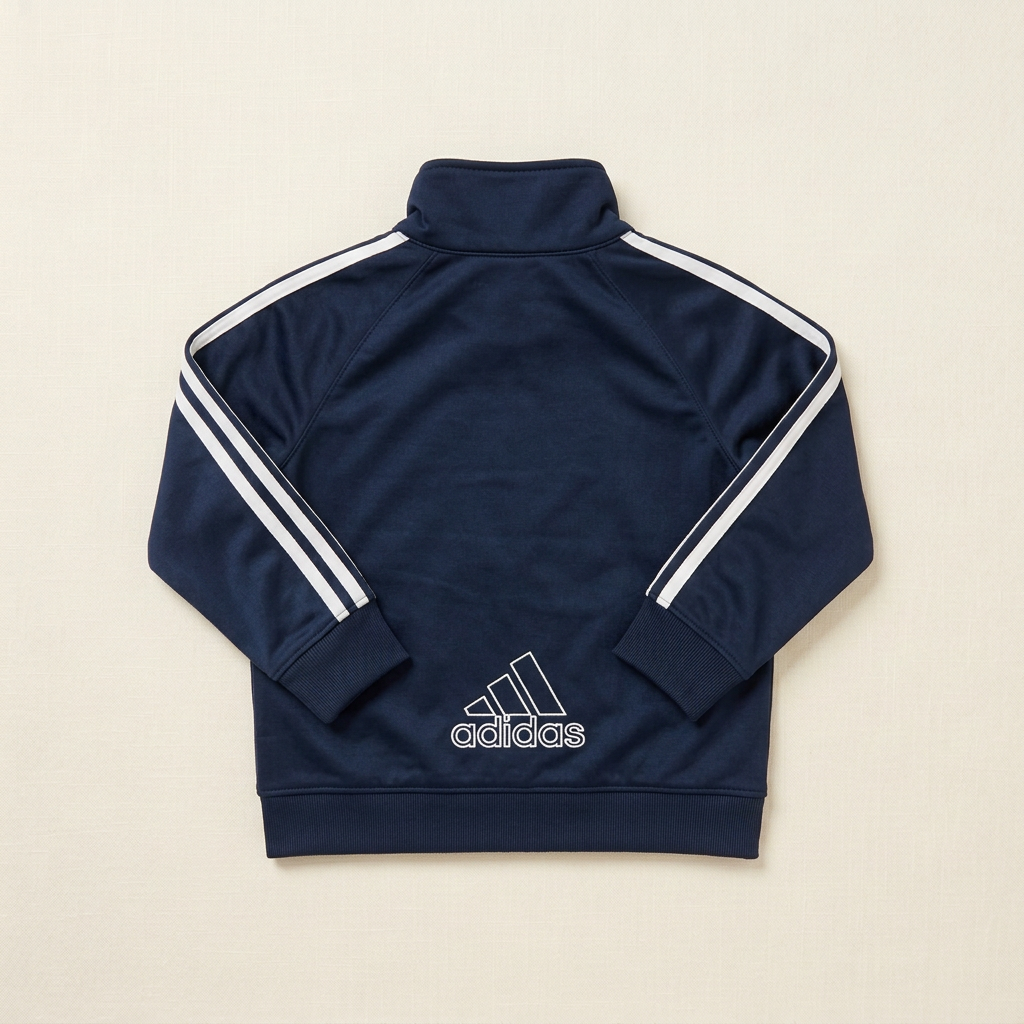 Veste bébé Adidas marine à col montant, fermeture zippée et bandes contrastées