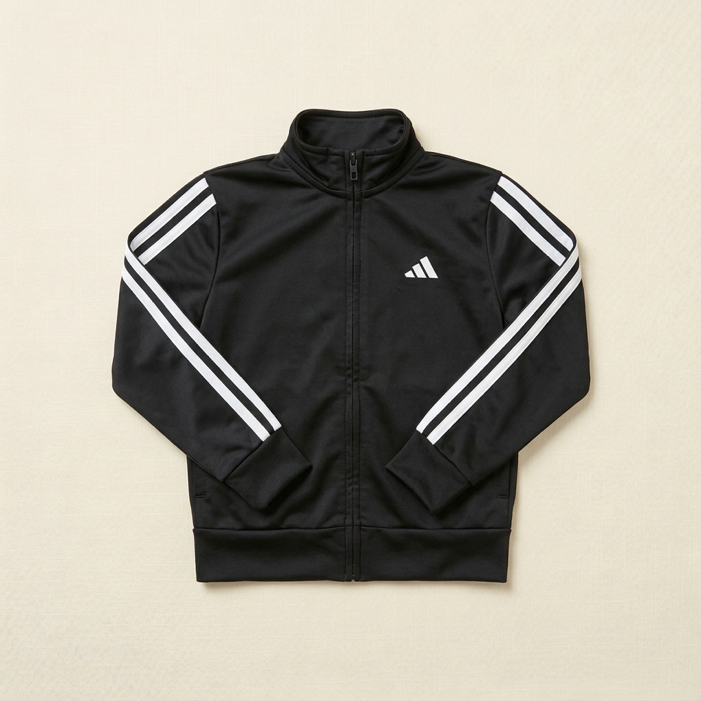Veste enfant Adidas noire à zip, bandes sport blanches sur manches