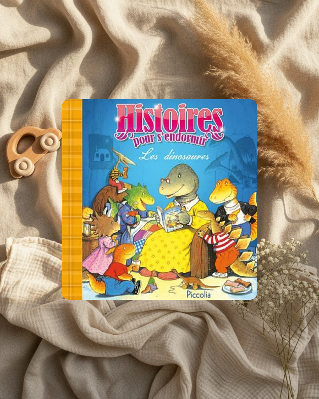 Livre « Histoires pour s’endormir » : Les dinosaures, couverture bleue illustrée