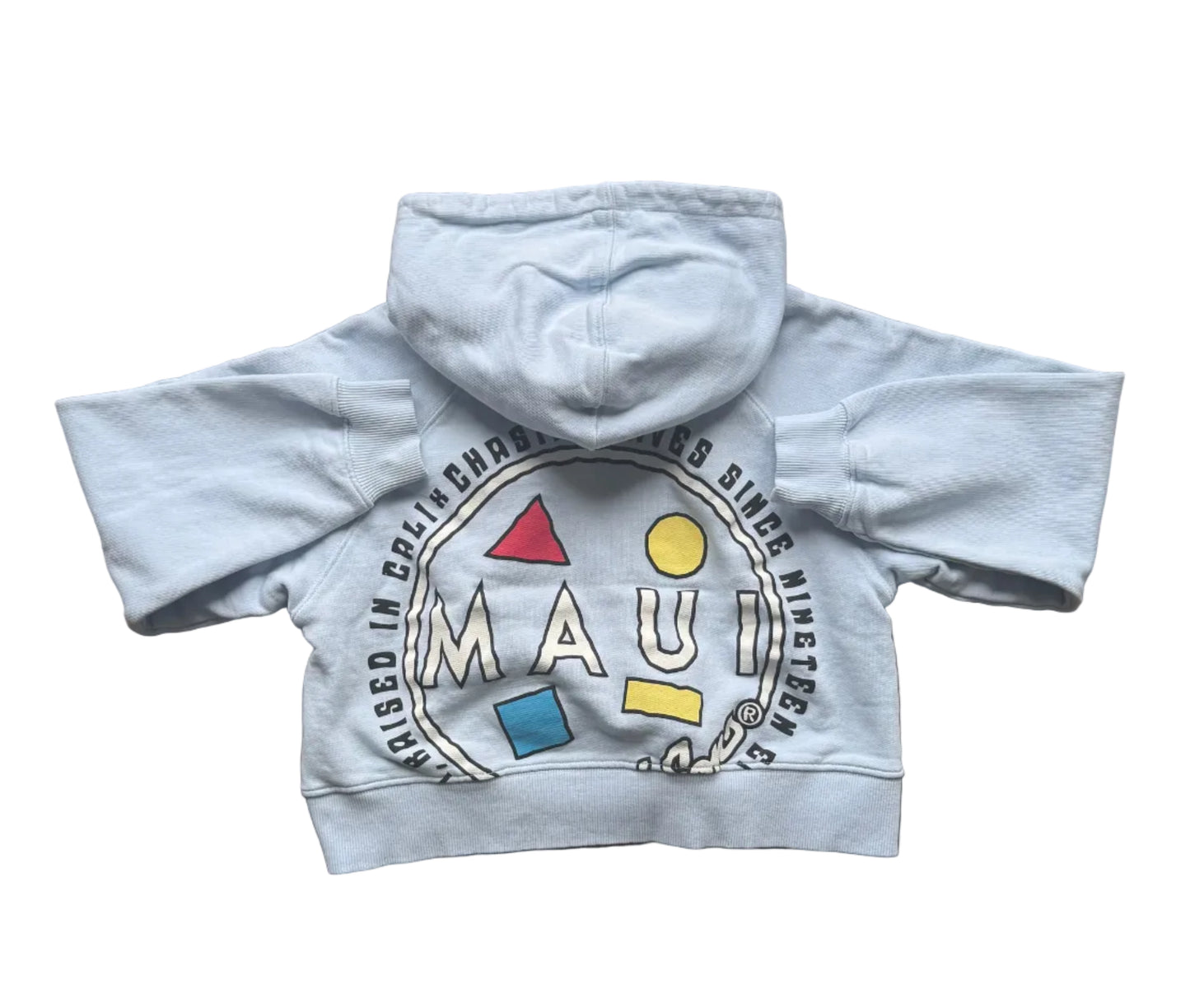 Sweat à capuche bleu clair enfant, grand imprimé MAU multicolore au centre