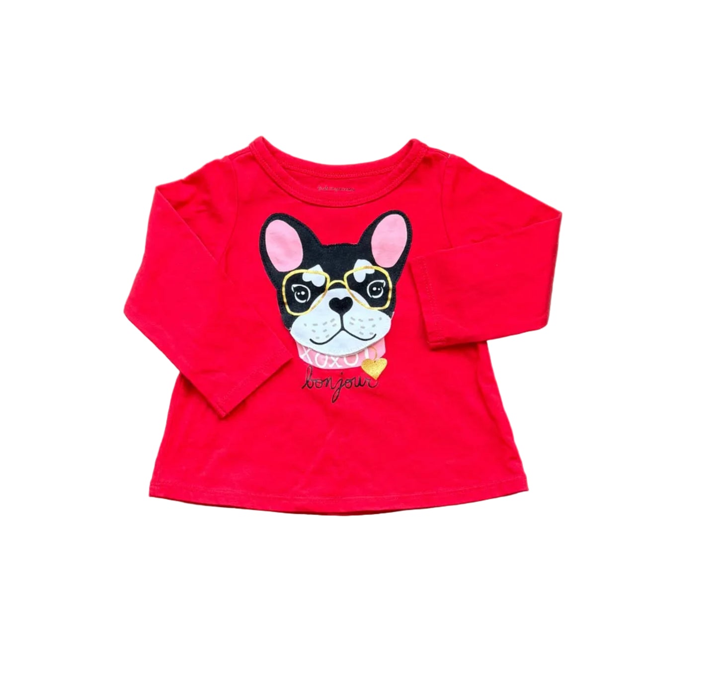 Chandail rouge 12 mois avec tête de chien fantaisie