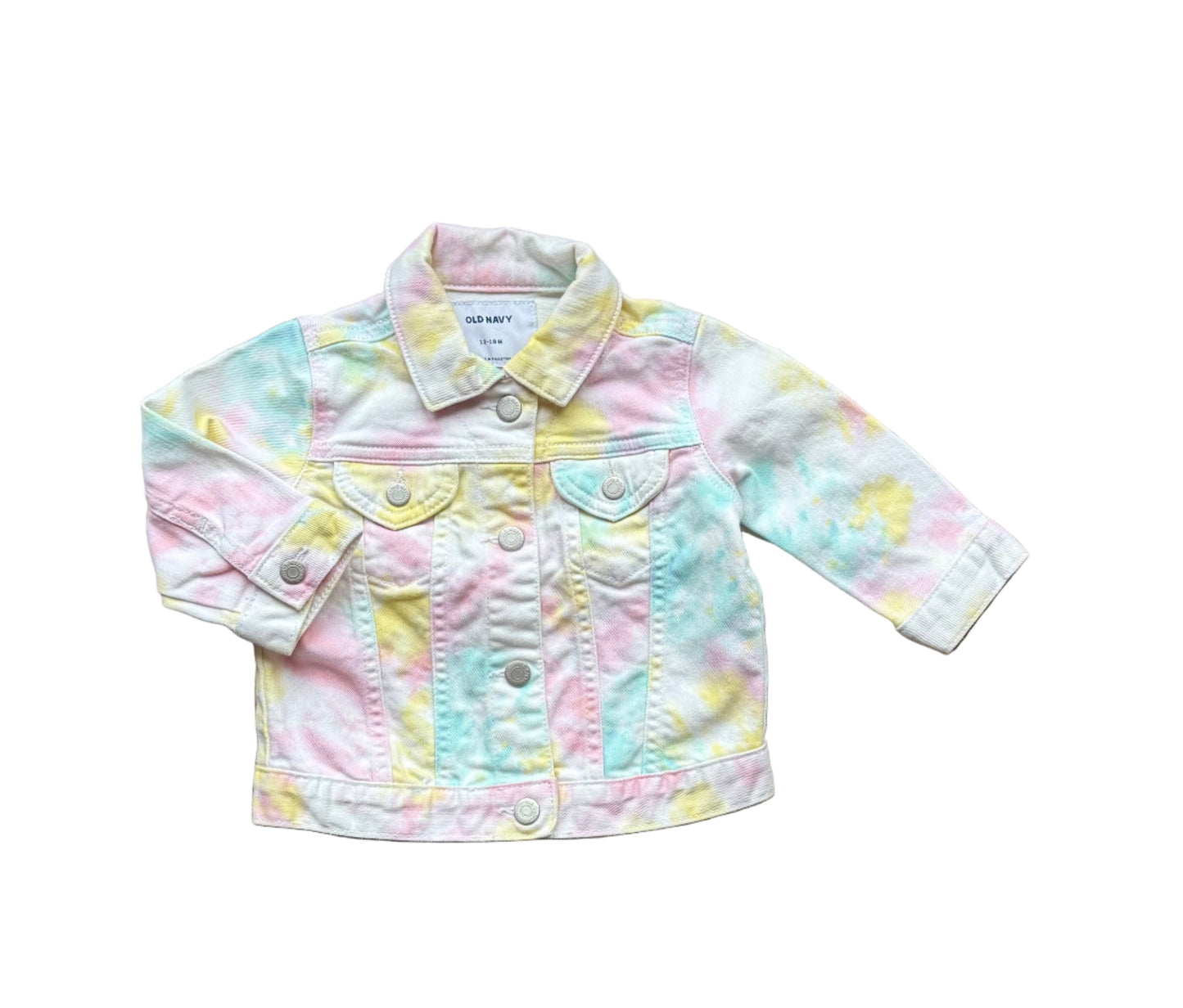 Veste bébé 12-18 mois en jean pastel tie-dye, boutonnage et col