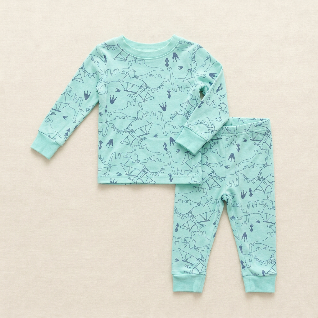 Pyjama bébé turquoise à manches longues avec imprimé dinosaures, 6-12 mois