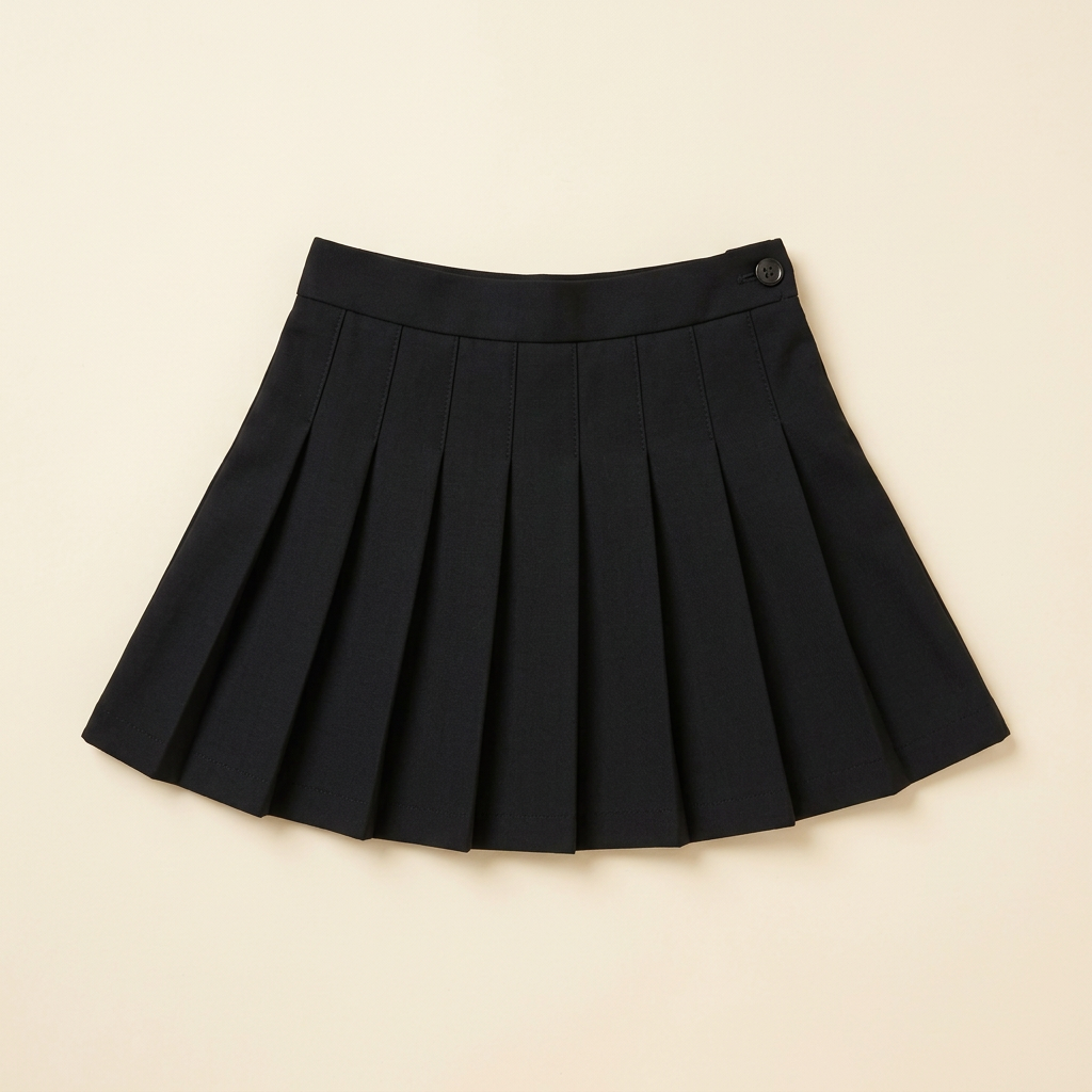 Jupe plissée noire pour fille (7 ans), taille élastiquée avec bouton.